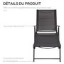 Voir la diapositive 5 : OUTSUNNY Bain de soleil pliable transat inclinable 5 positions chaise longue grand confort avec accoudoirs dim. 152L x 65l x 100H cm métal époxy textilène gris