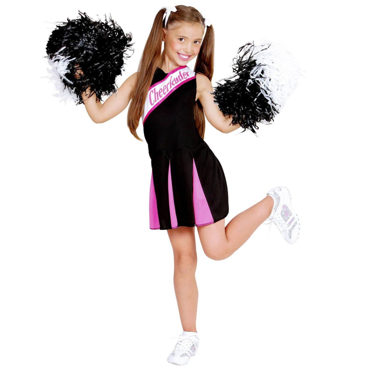 WIDMANN Déguisement Pom Pom Girl Noir et Rose - Fille - 8/10 ans (128 à 140 cm)