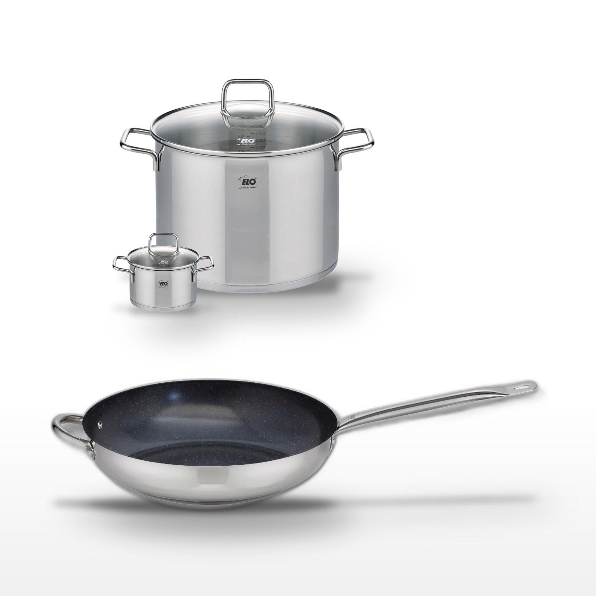 ELO Lot poêle 32cm elo profi therm platinum et 2 faitouts elo citrin