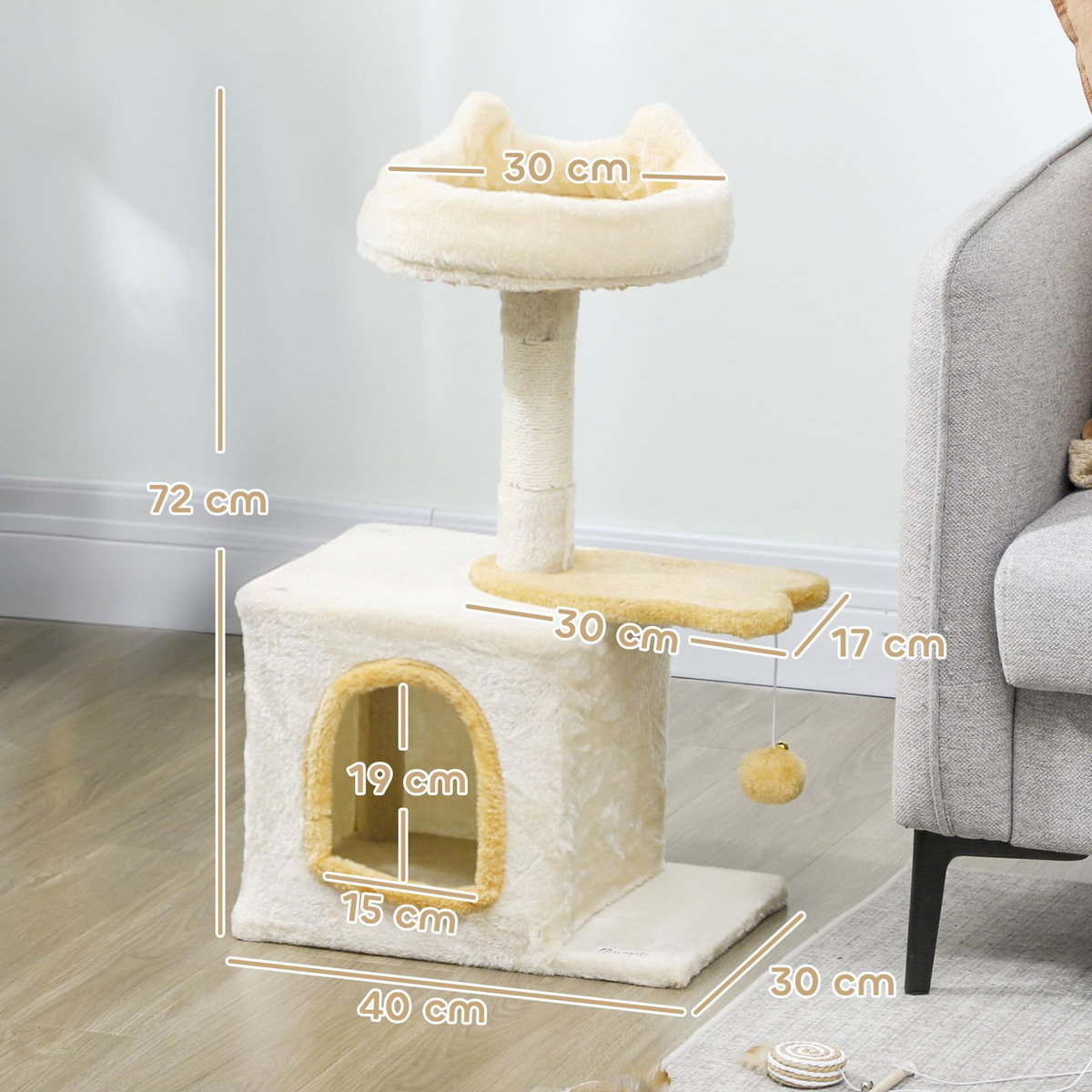 PAWHUT Arbre à chat perchoir plateforme niche beige