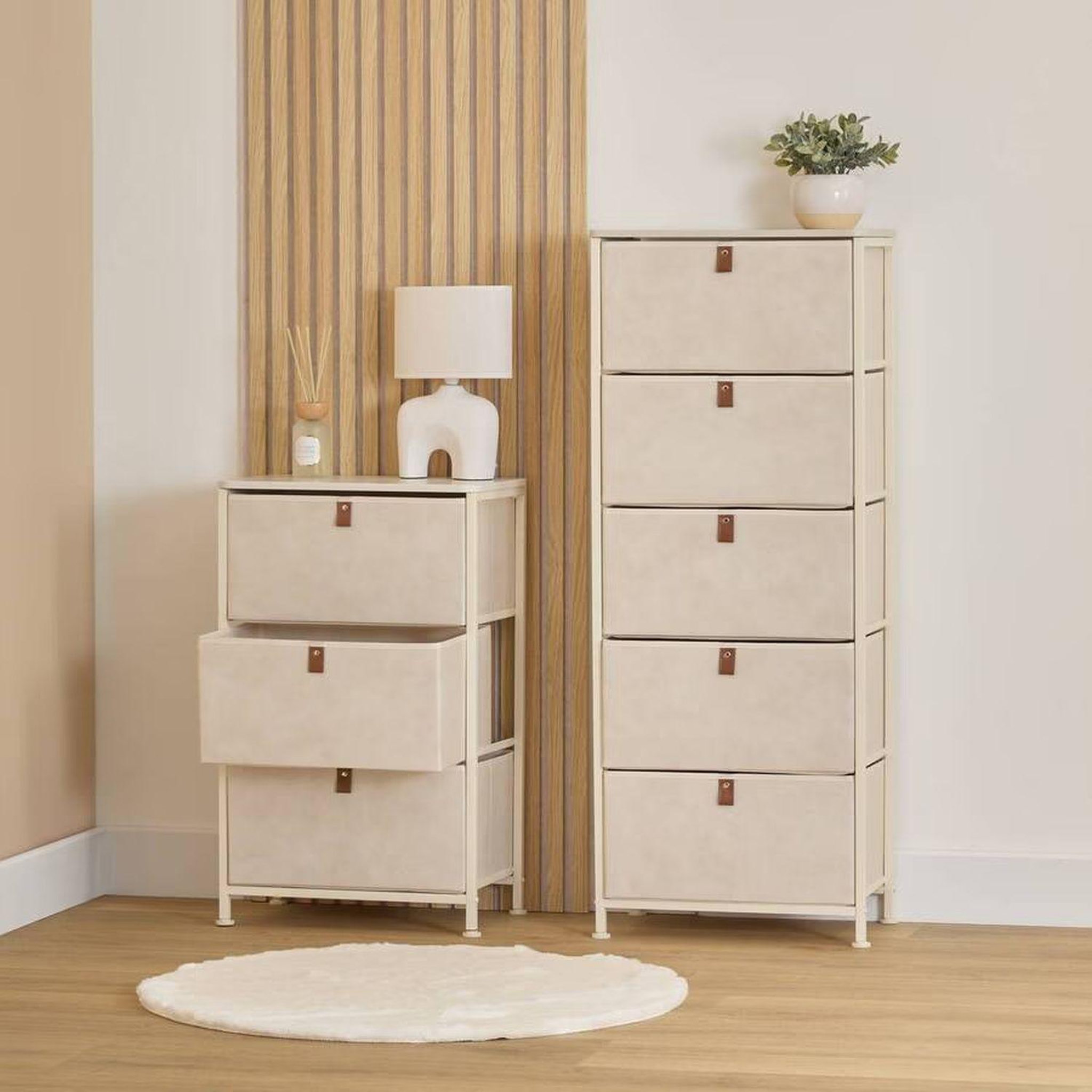 Voir la diapositive 6 : FIVE Tour de rangement 3 tiroirs tissa - beige