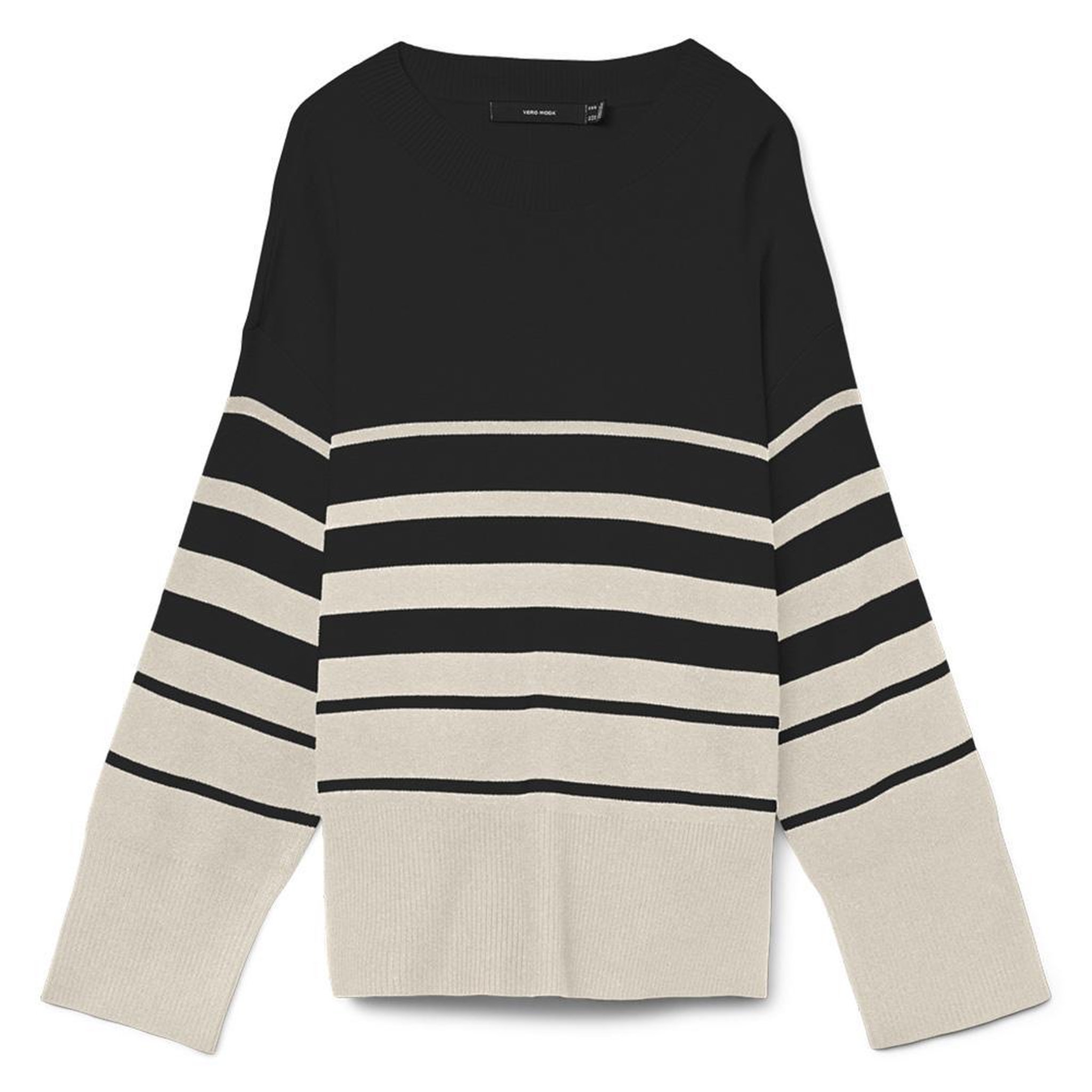 Vero Moda Pull Beige/Noir à rayures Femme Vero Moda Saba Stripe
