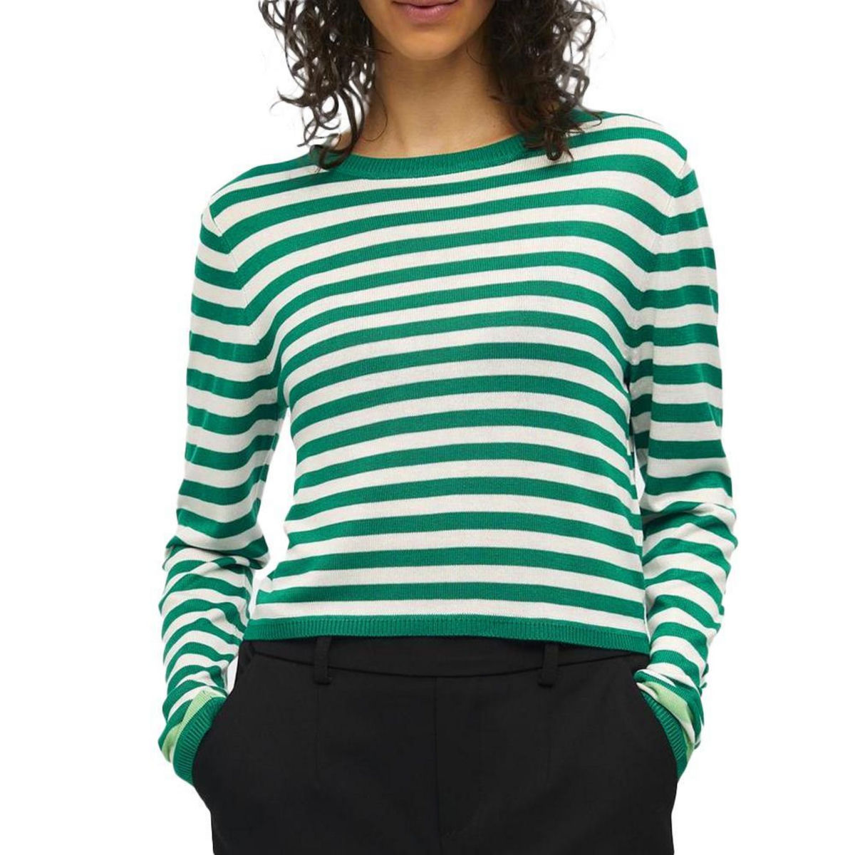 OBJECT Pull Beige/Vert Femme Object Cropped