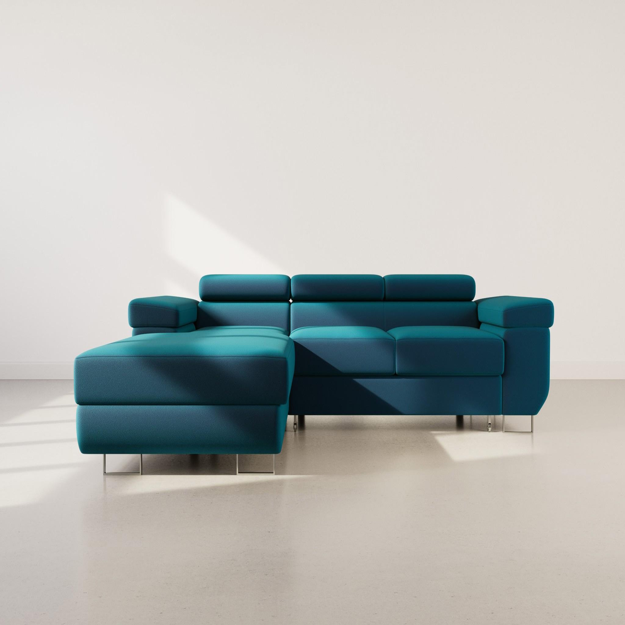 Voir la diapositive 5 : BEST MOBILIER Pablo - canapé d'angle gauche - 6 places - convertible avec coffre et têtières réglables - en velours