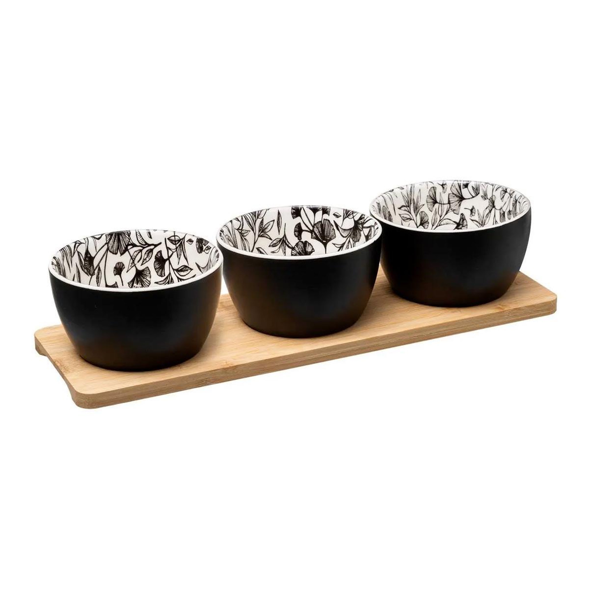 SECRET DE GOURMET Set apéritif 4 pièces  white floral  31cm noir