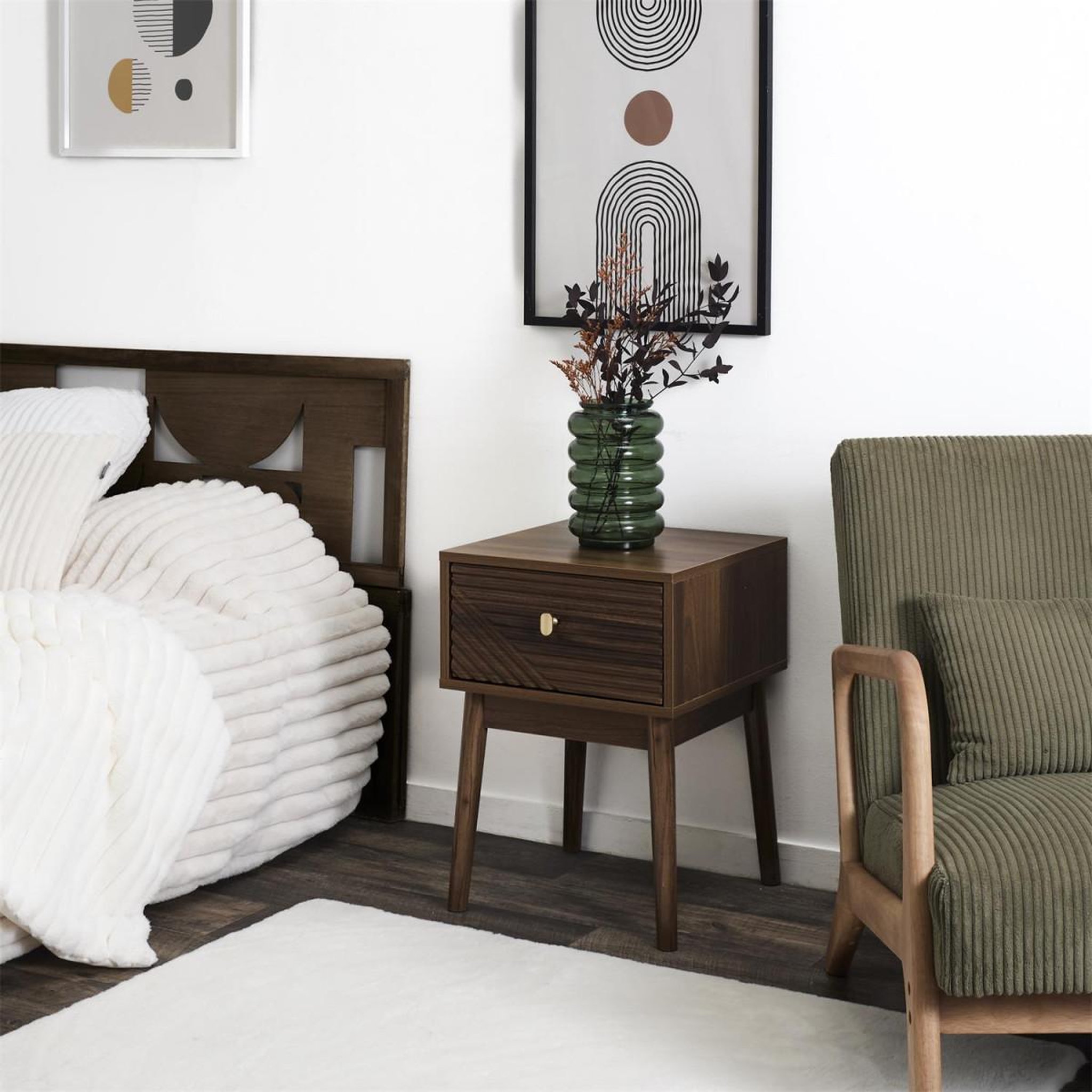 Voir la diapositive 6 : The Home Deco Factory Table de chevet 1 tiroir  tiffany  55cm marron