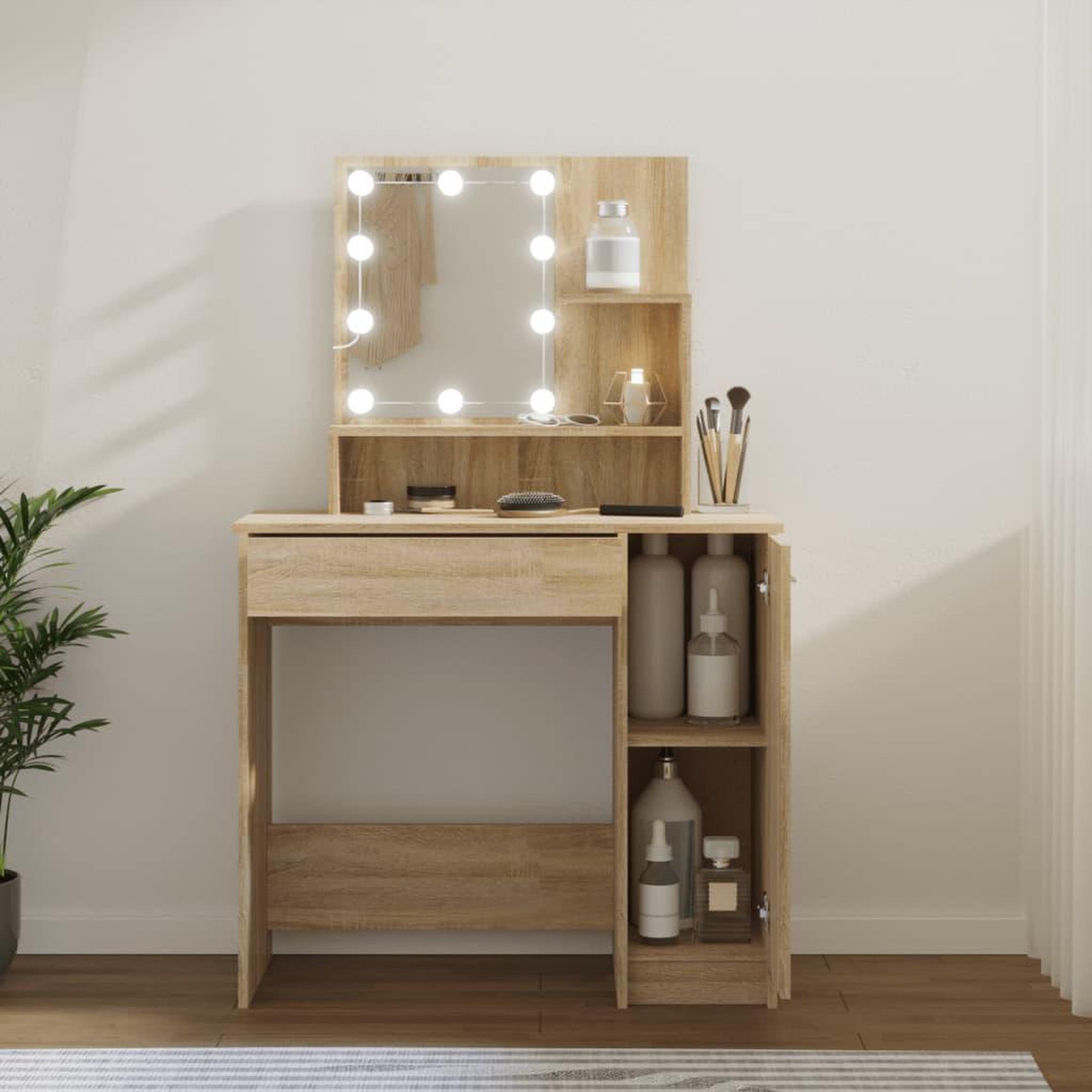 Voir la diapositive 1 : VIDAXL Coiffeuse avec LED chene sonoma 86,5x35x136 cm