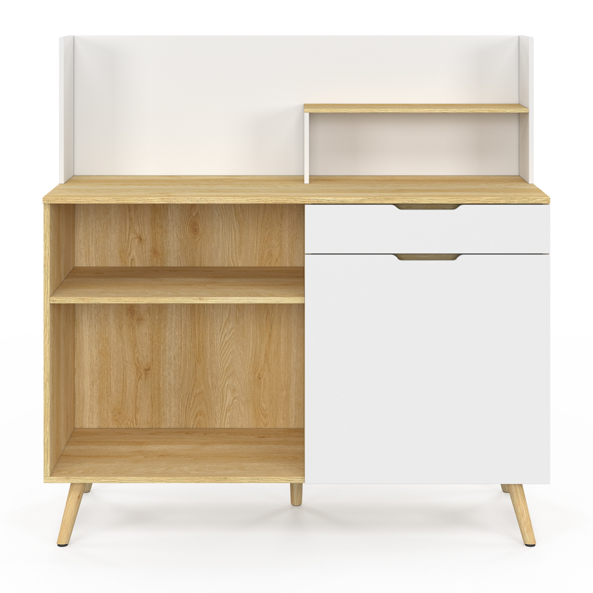 ID MARKET Buffet bas de cuisine 120 CM OLAF plan de travail H.83 cm 1 porte + 1 tiroir façon hêtre et blanc