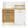 Voir la diapositive 3 : ID MARKET Buffet bas de cuisine 120 CM OLAF plan de travail H.83 cm 1 porte + 1 tiroir façon hêtre et blanc