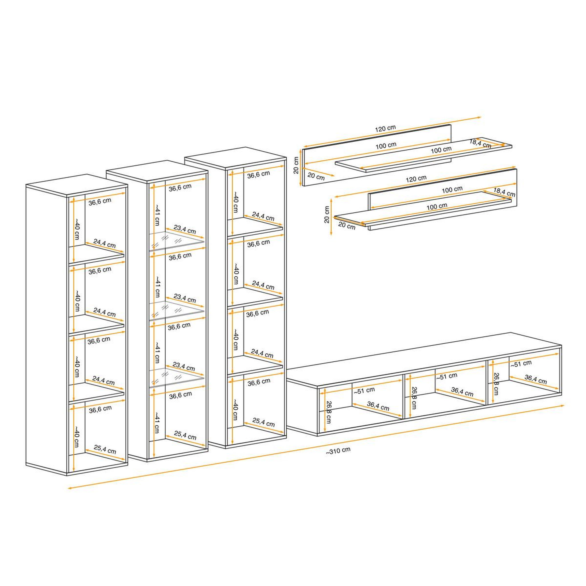 Voir la diapositive 6 : Paris Prix Ensemble meuble tv mural  fly c4  310cm blanc