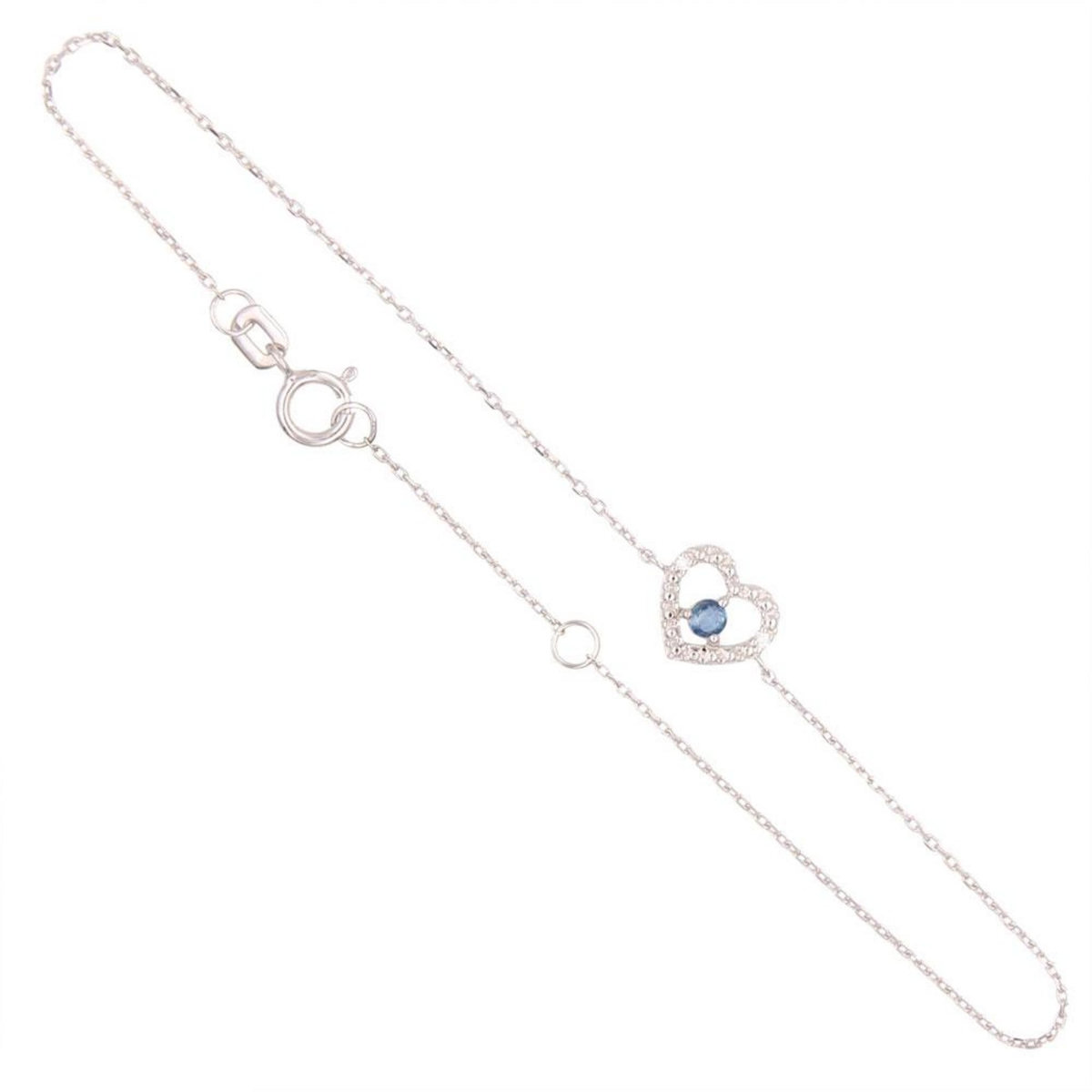 L'ATELIER D'AZUR Bracelet Or Blanc Diamants et Saphir Bleu - Motif Coeur - Femme