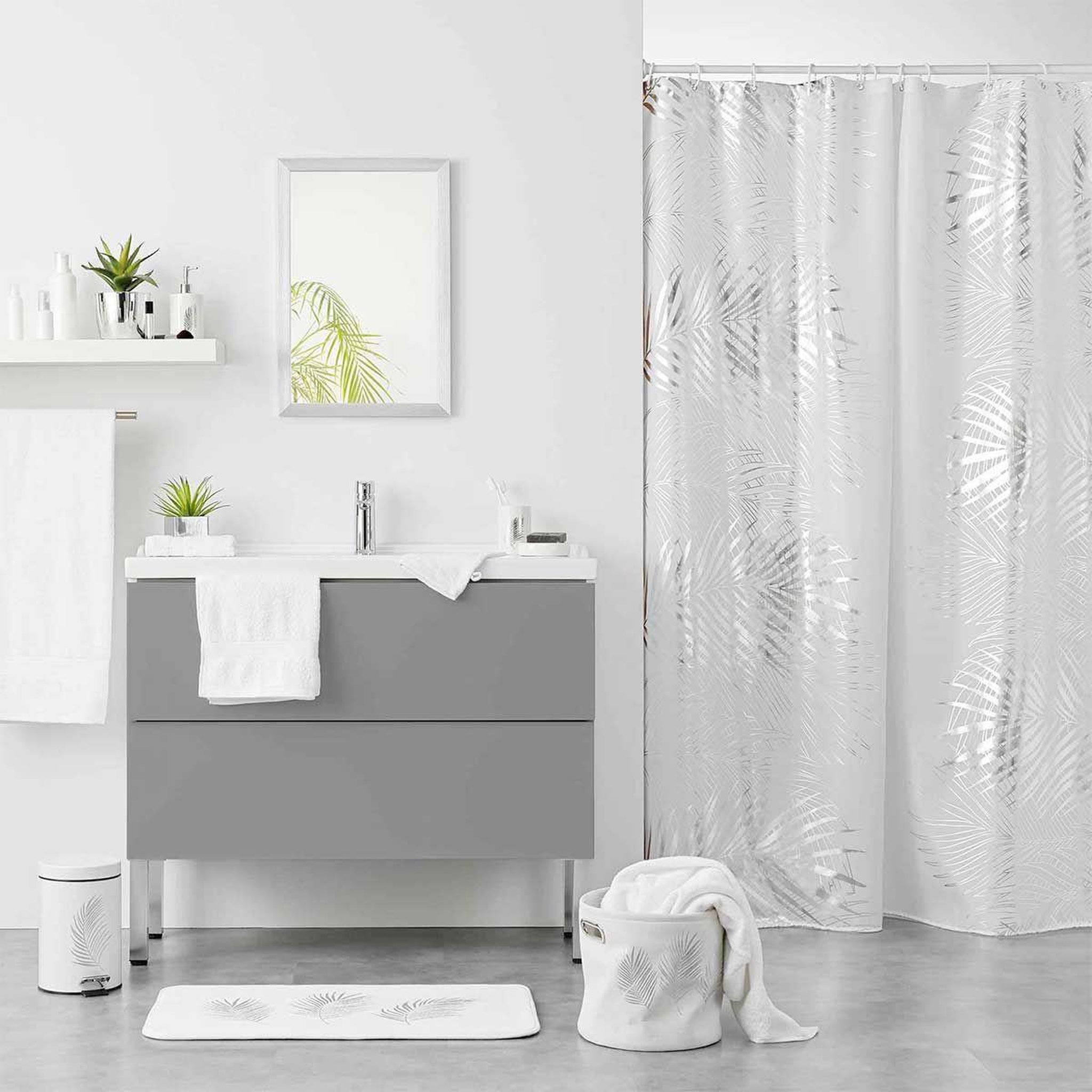 Voir la diapositive 2 : Douceur d'Intérieur Poubelle à pédale imprimée  orbella  3l blanc & argent