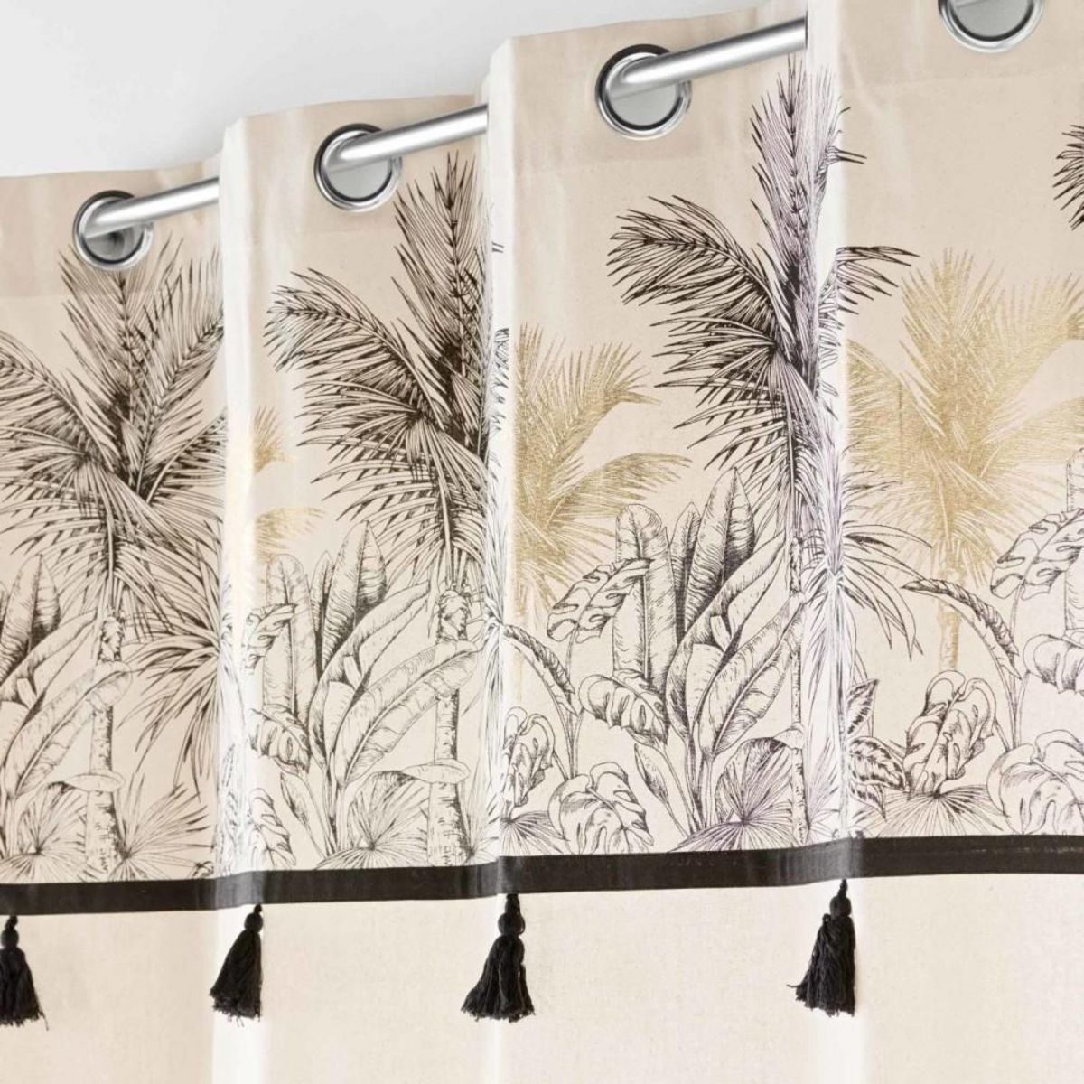 Douceur d'Intérieur Rideau à œillets 140x240 PAPAYA à pompons et top métallisé