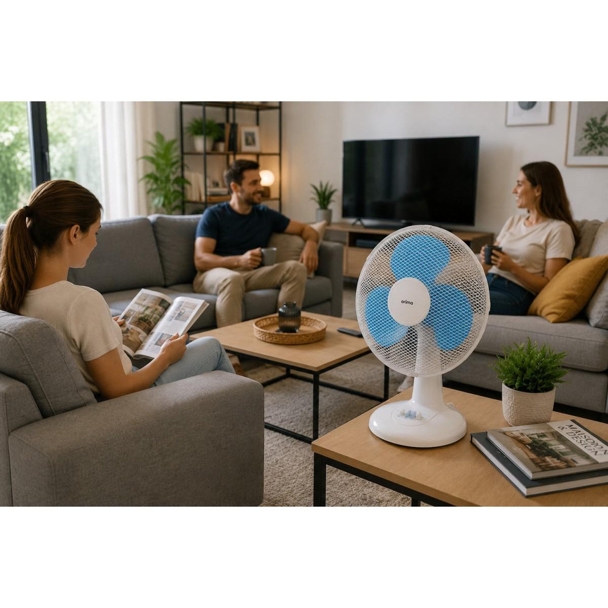 Voir la diapositive 3 : INTEC Ventilateur sur table 45w ø40cm oscillant brasseur d'air 3 vitesses design blanc & bleu