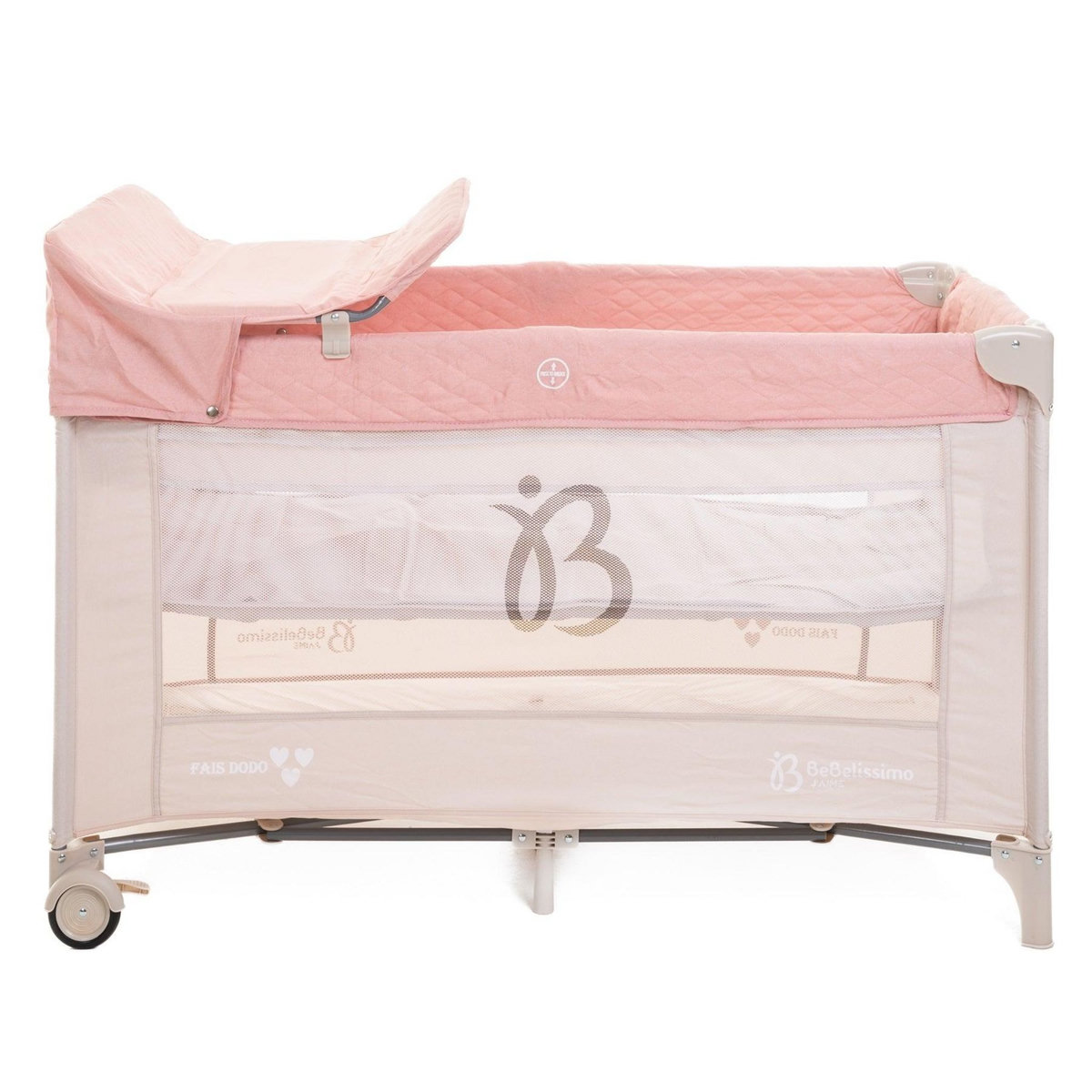 BEBELISSIMO BEBELISSIMO - Lit parapluie bébé - lit pliant - dès la naissance - Fais dodo - 2 niveaux - table à langer - rose