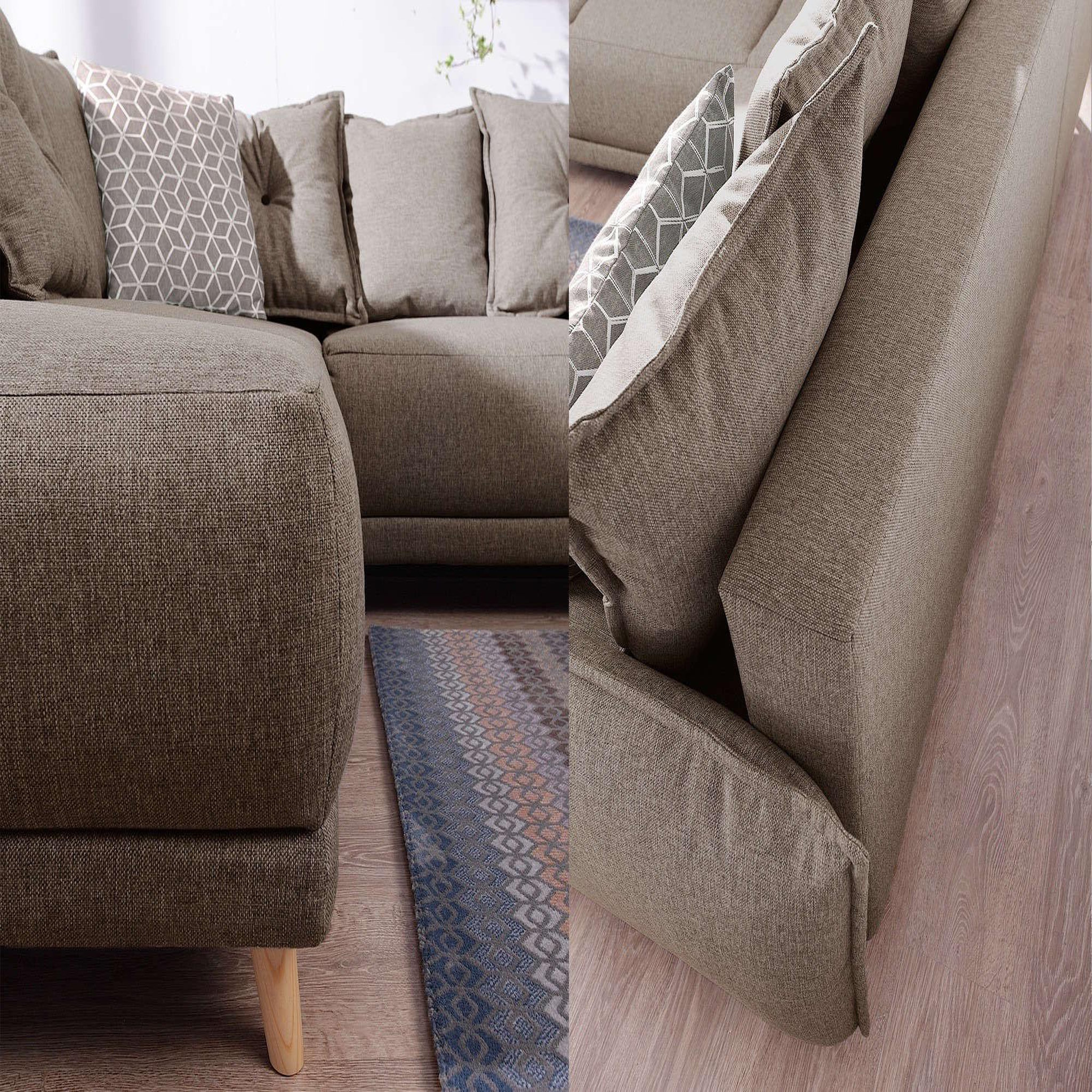 Voir la diapositive 5 : BEST MOBILIER Lena - canapé d'angle gauche convertible - 5 places - latte - style scandinave - café latte