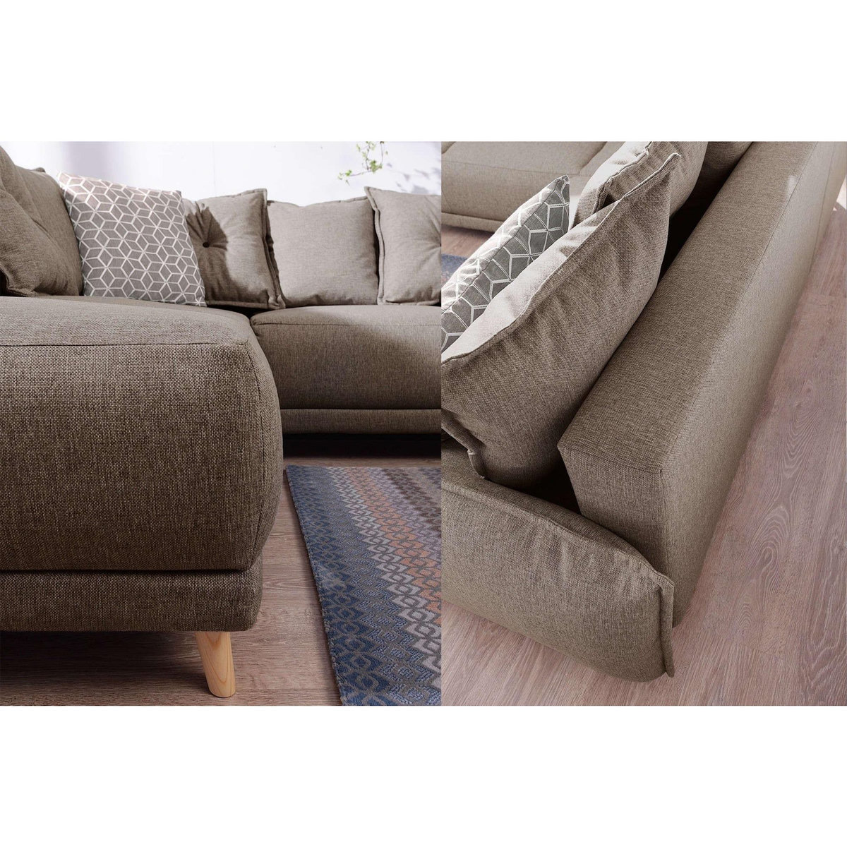 BEST MOBILIER Lena - canapé d'angle gauche convertible - 5 places - latte - style scandinave - café latte