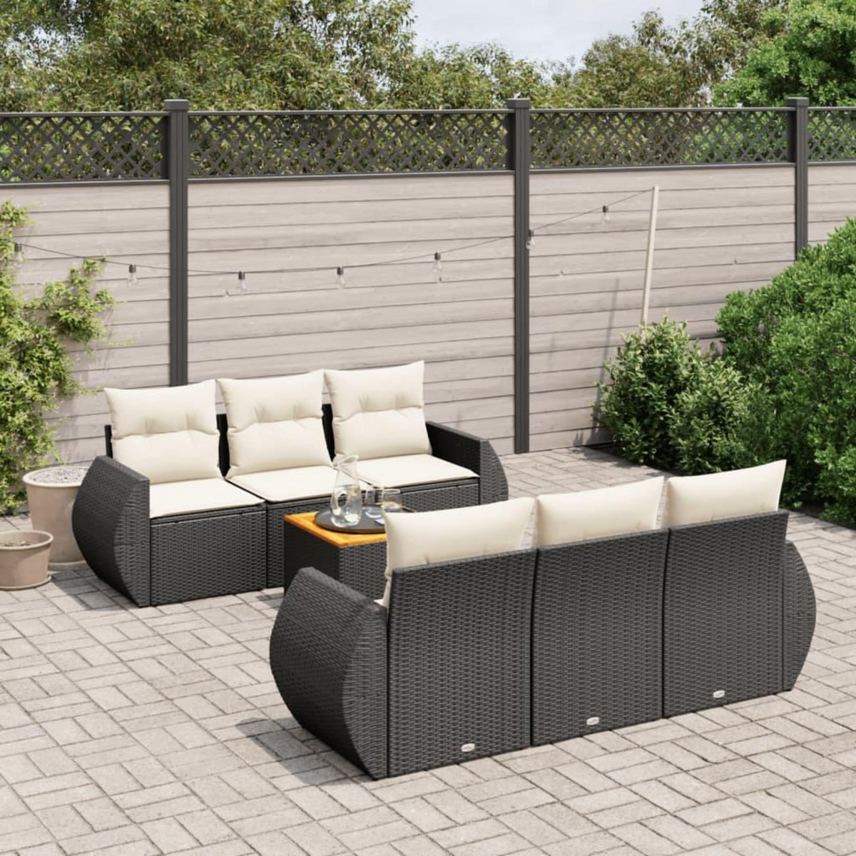 VIDAXL Salon de jardin 7 pcs avec coussins noir resine tressee