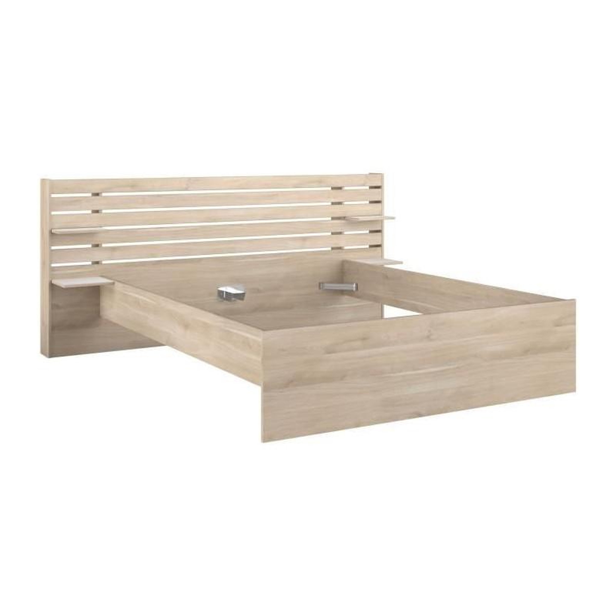 Voir la diapositive 4 : PARISOT Lit adulte ESCALE 160x200 cm - Décor chene du Japon - 2 tiroirs + Tete de lit - L222,8 x H98,2 x P216,8 cm - Fabriqué en Franc