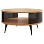 Voir la diapositive 1 : BEST MOBILIER Forini - table basse ronde - aspect chêne naturel et noir - 1 niche - 75 cm