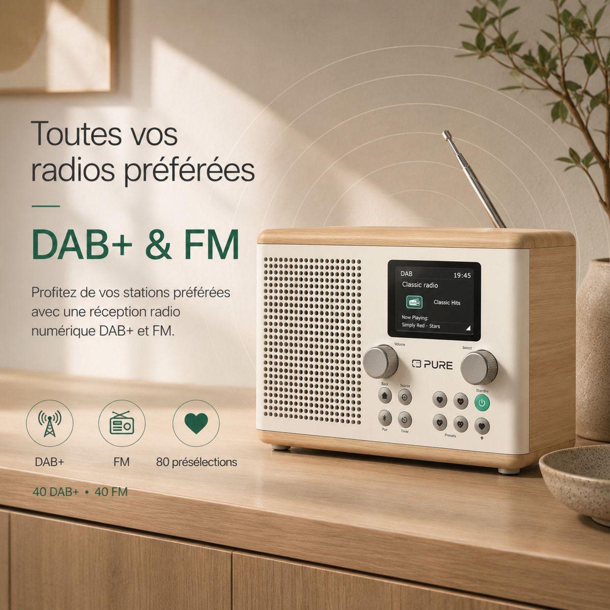 Voir la diapositive 5 : PURE Radio DAB Classic H4 Cotton White
