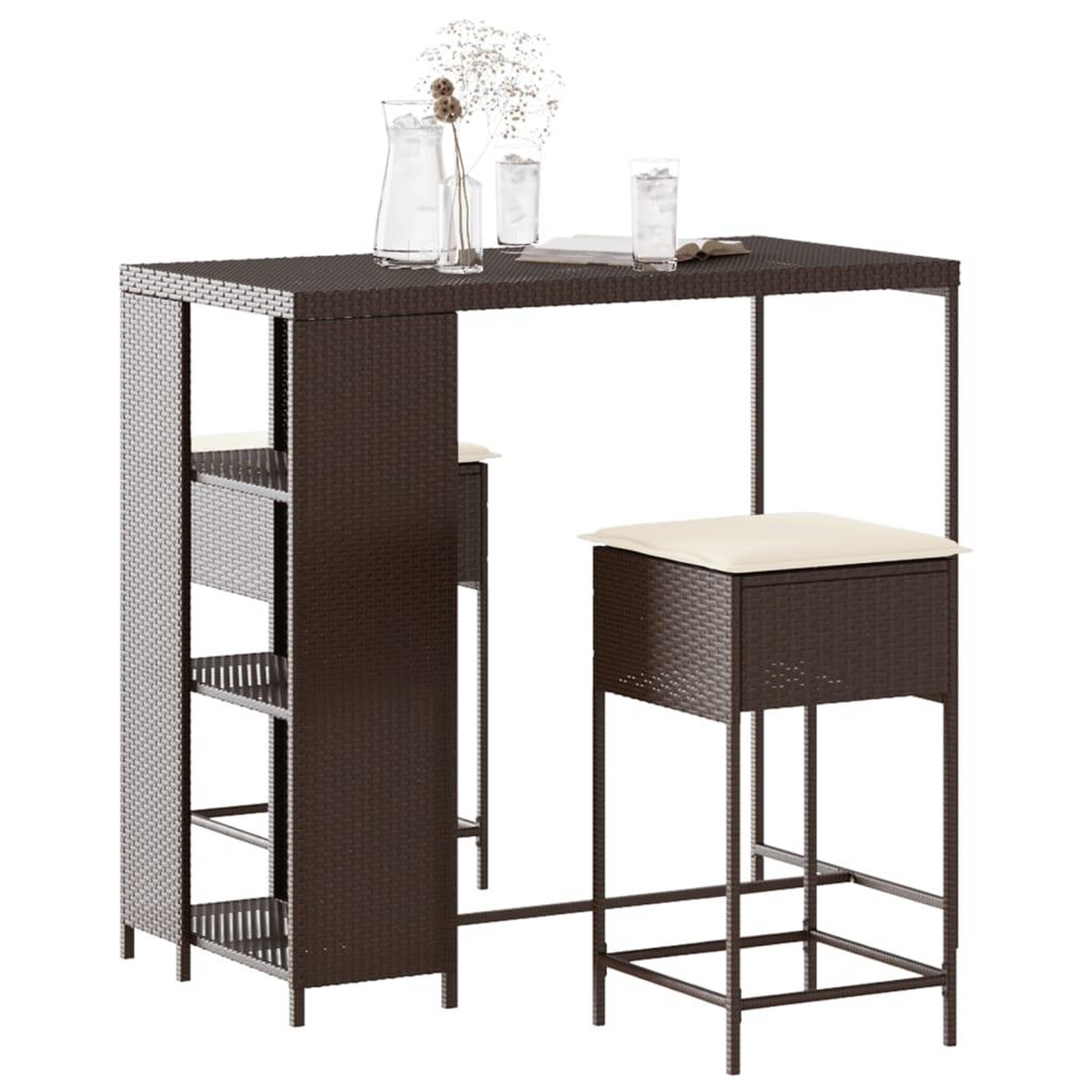VIDAXL Ensemble de bar de jardin 3 pcs et coussins brun resine tressee