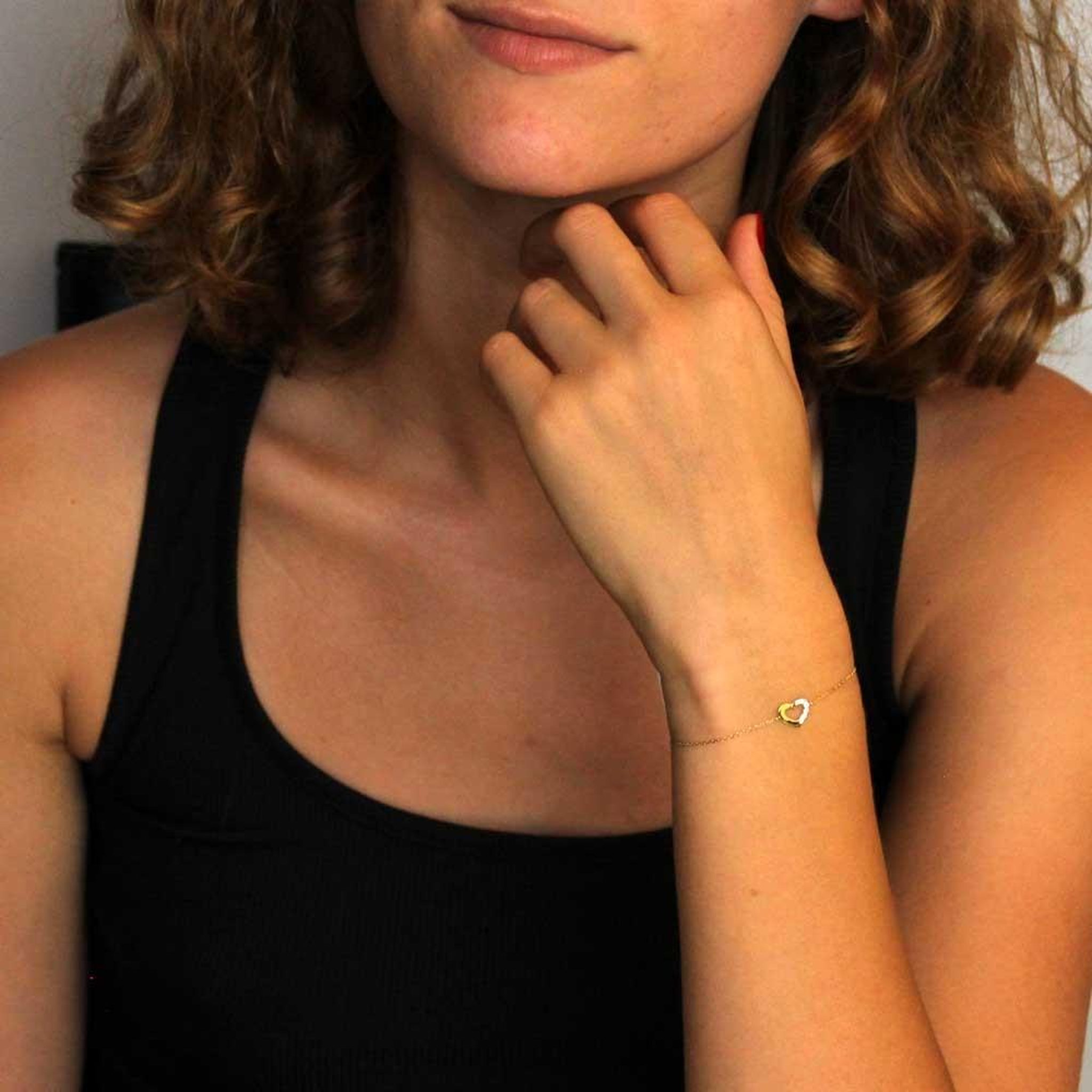 Voir la diapositive 2 : L'ATELIER D'AZUR Bracelet Or Bicolore - Coeur Pavé de Zirconiums