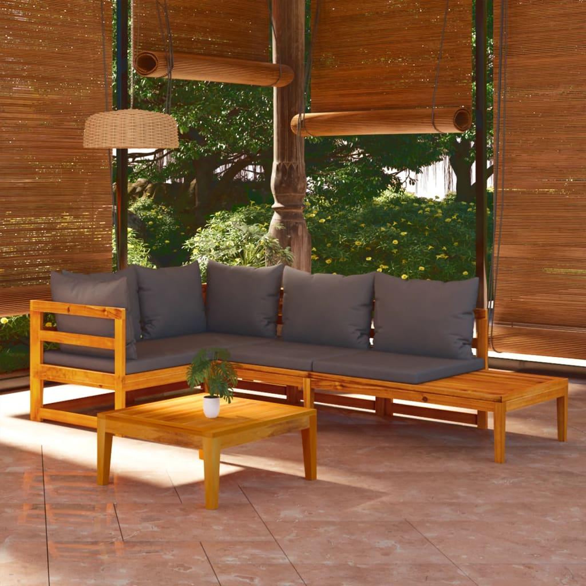 Voir la diapositive 1 : VIDAXL Salon de jardin 4 pcs avec coussins gris fonce Bois d'acacia