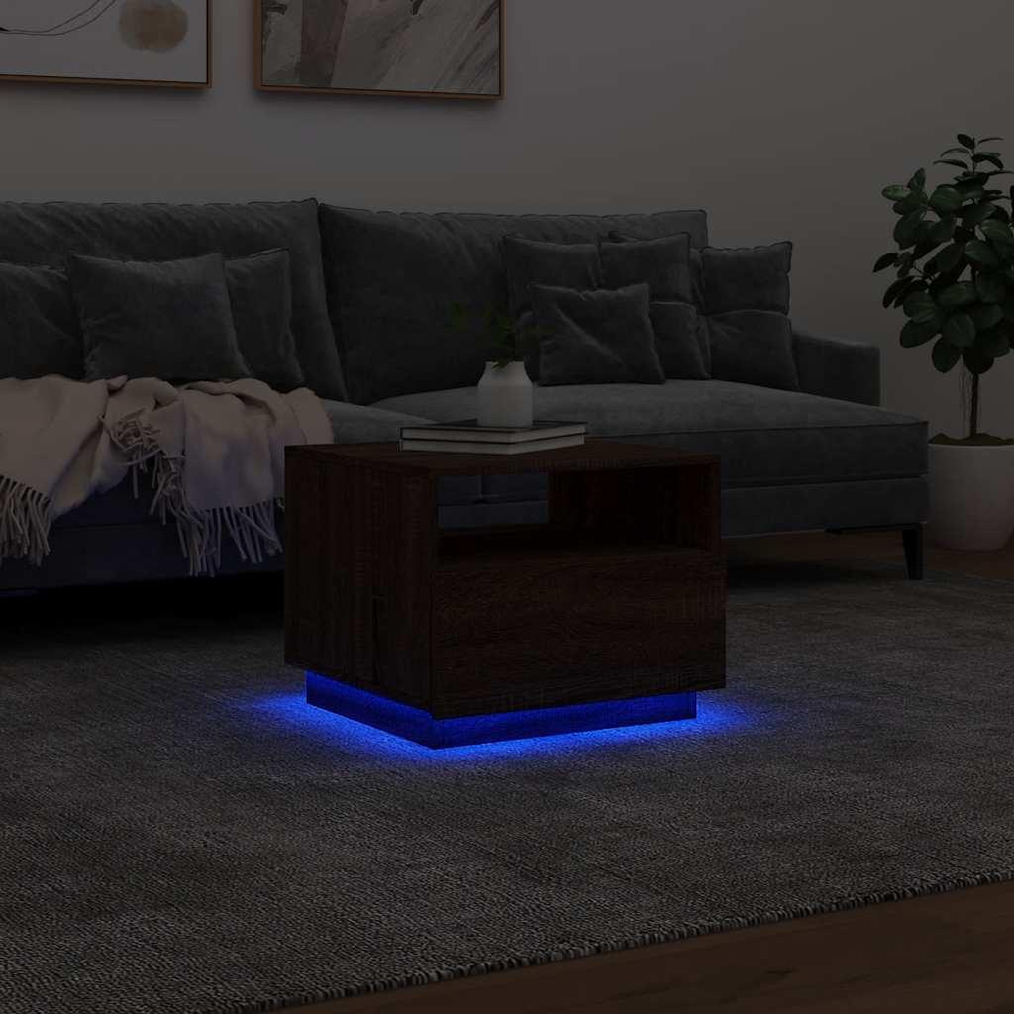 Voir la diapositive 5 : VIDAXL Table basse avec lumieres LED chene marron 50x49x40 cm