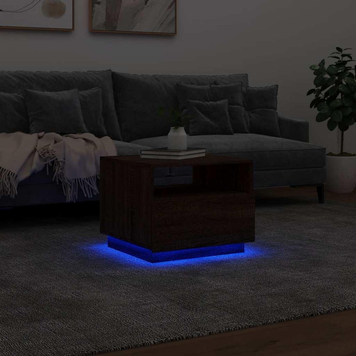 VIDAXL Table basse avec lumieres LED chene marron 50x49x40 cm