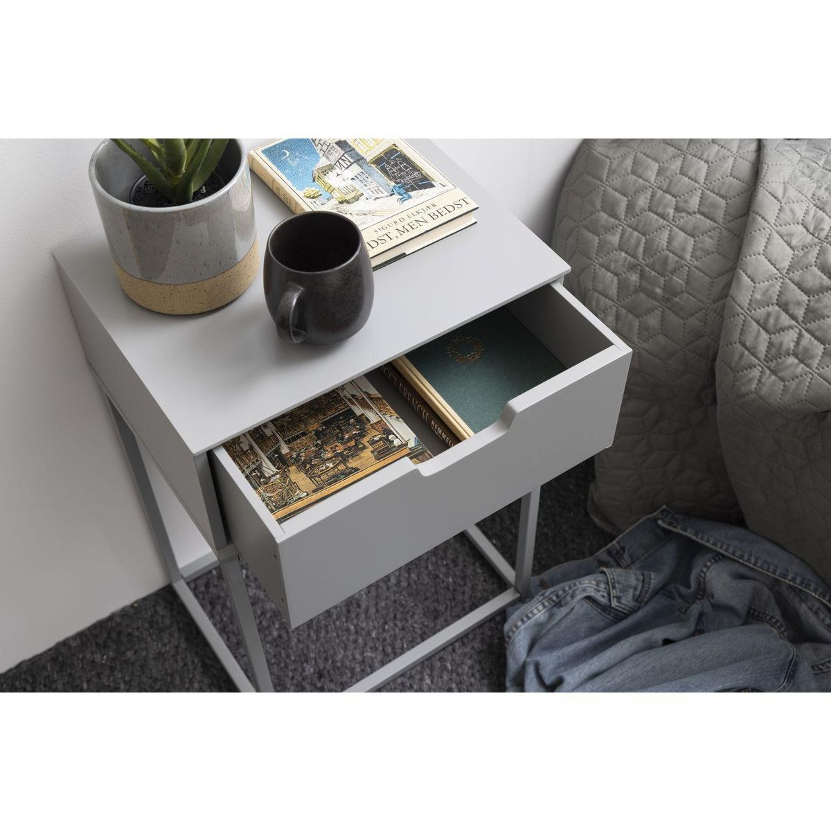 TOILINUX Table de chevet 1 tiroir en MDF et Métal