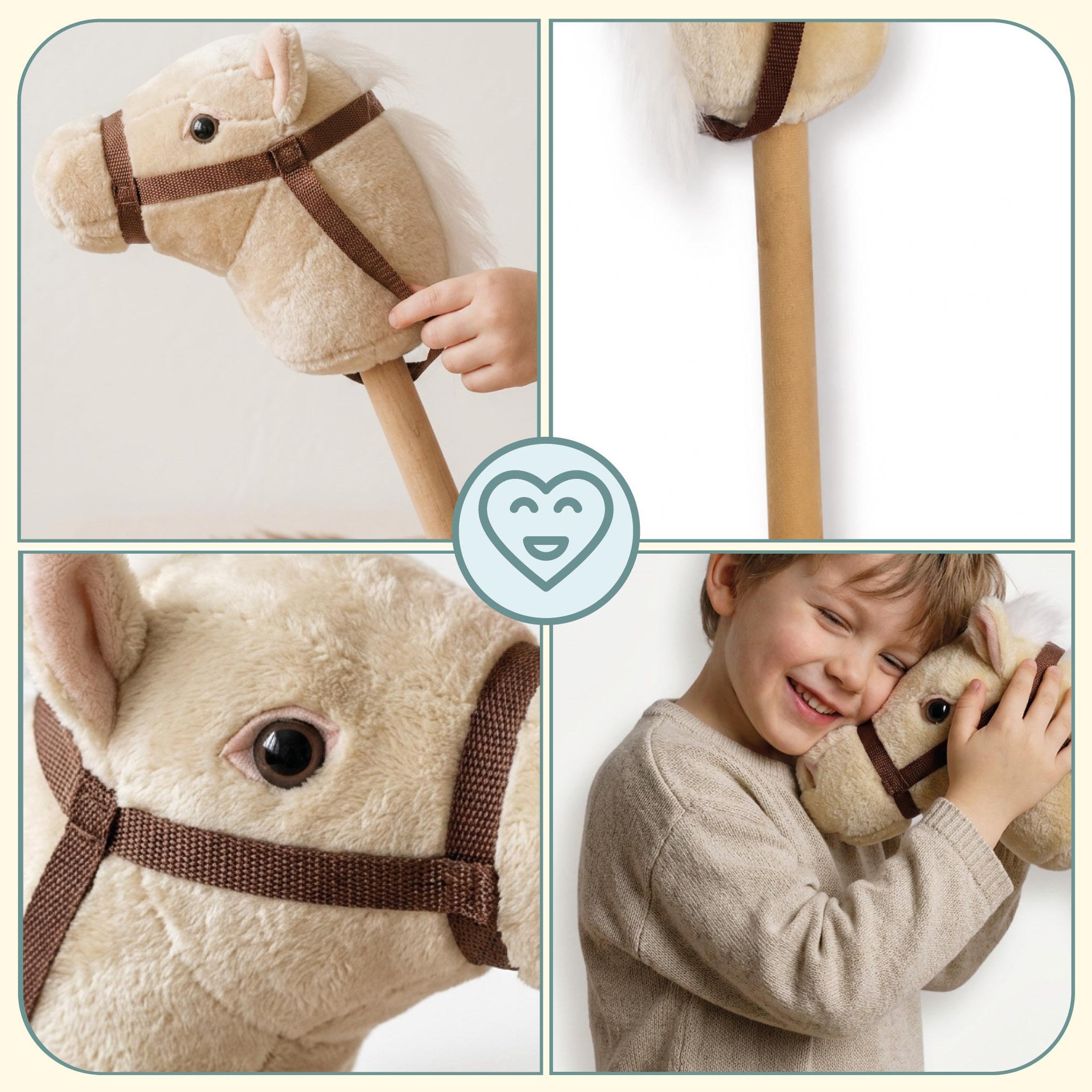 Voir la diapositive 4 : MAMABRUM Cheval à bâton Hobby Horse peluche douce Mamabrum Beige dès 18 mois 80 cm