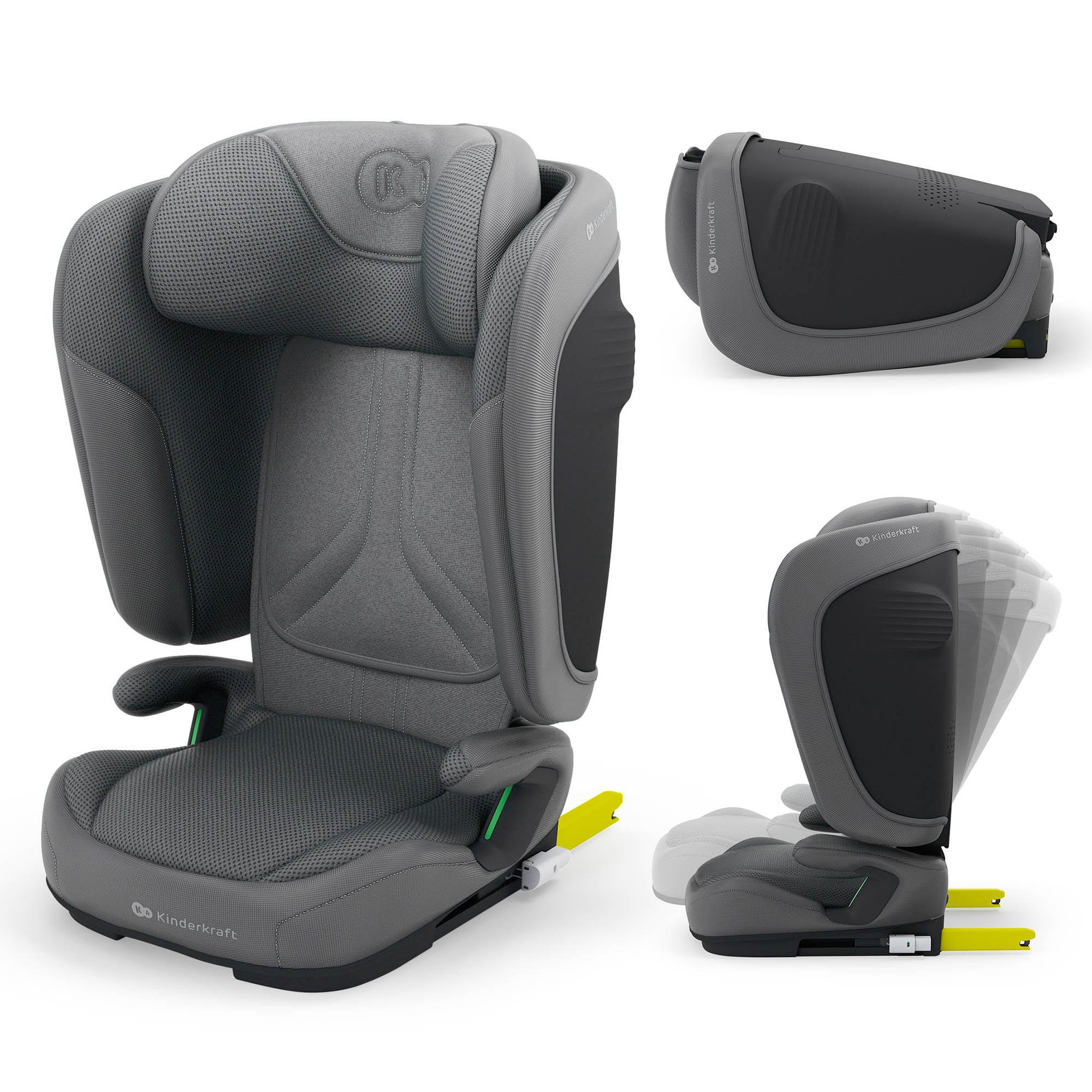 KINDERKRAFT Siège auto isofix pliable avec protection. Coloris disponibles : Vert, Bleu, Noir, Gris