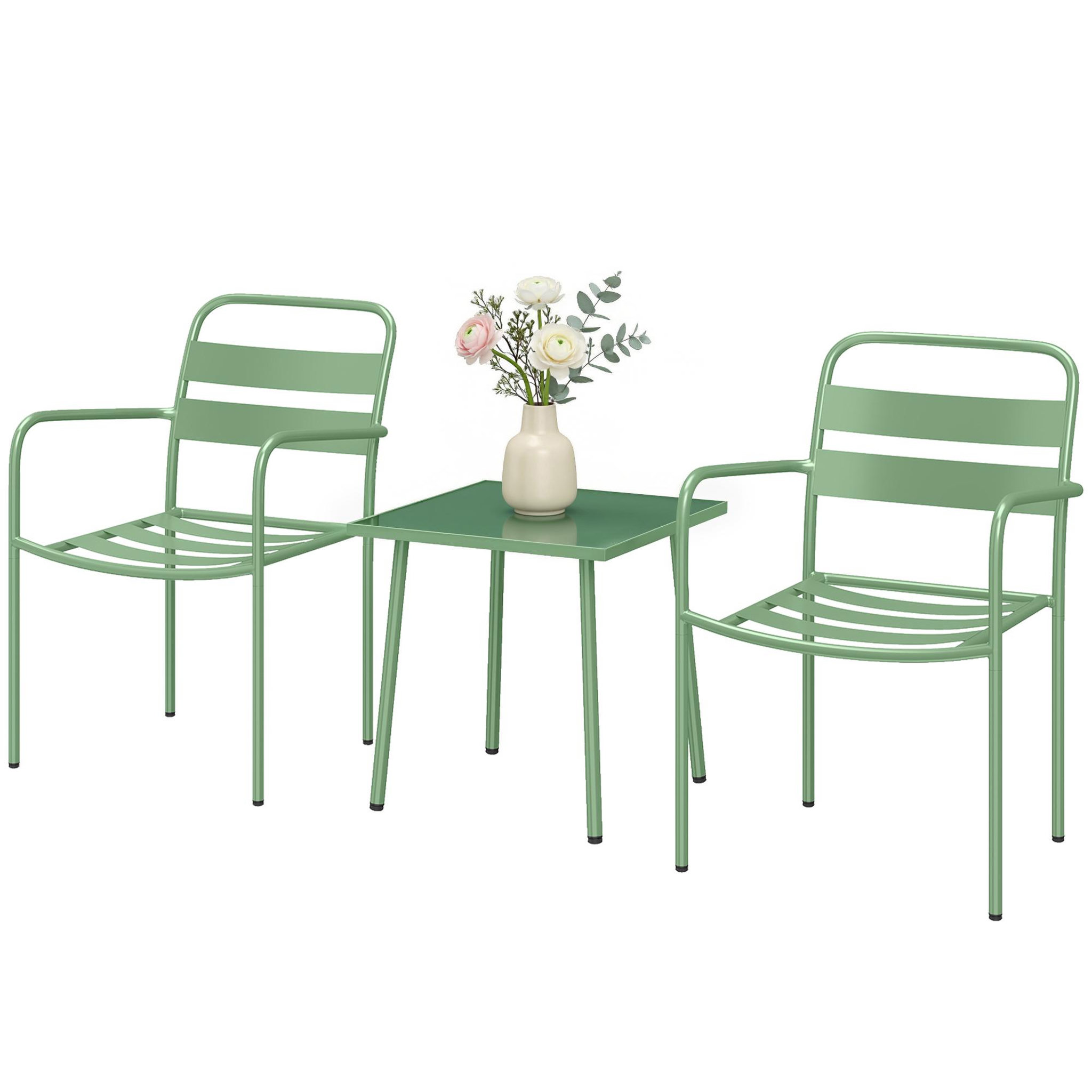 Voir la diapositive 5 : OUTSUNNY Ensemble bistro de jardin 3 pièces métal style vintage vert pastel