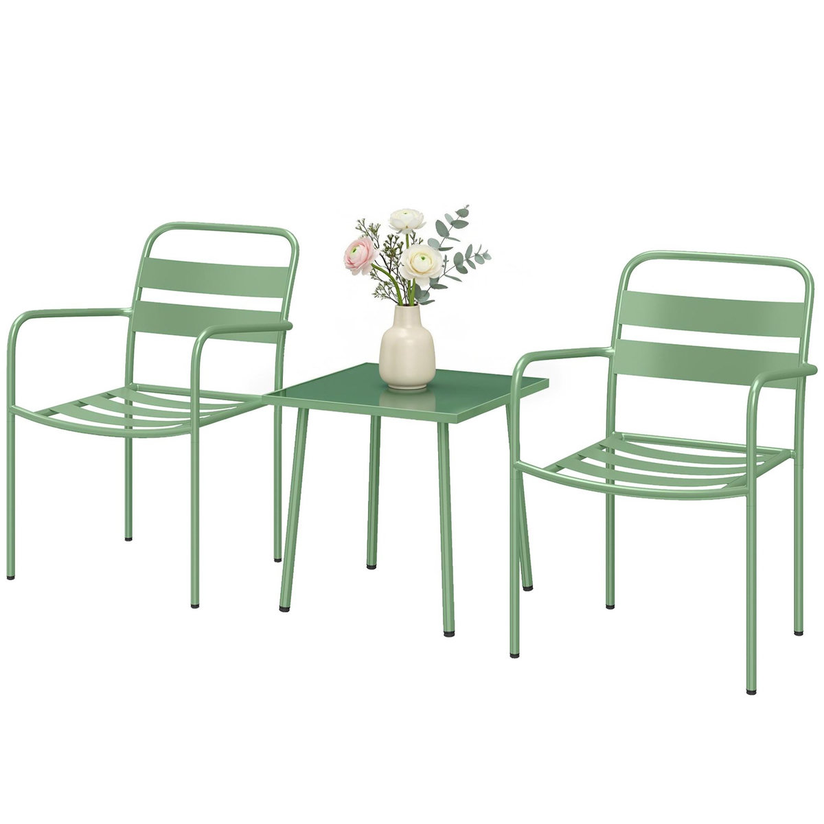 OUTSUNNY Ensemble bistro de jardin 3 pièces métal style vintage vert pastel