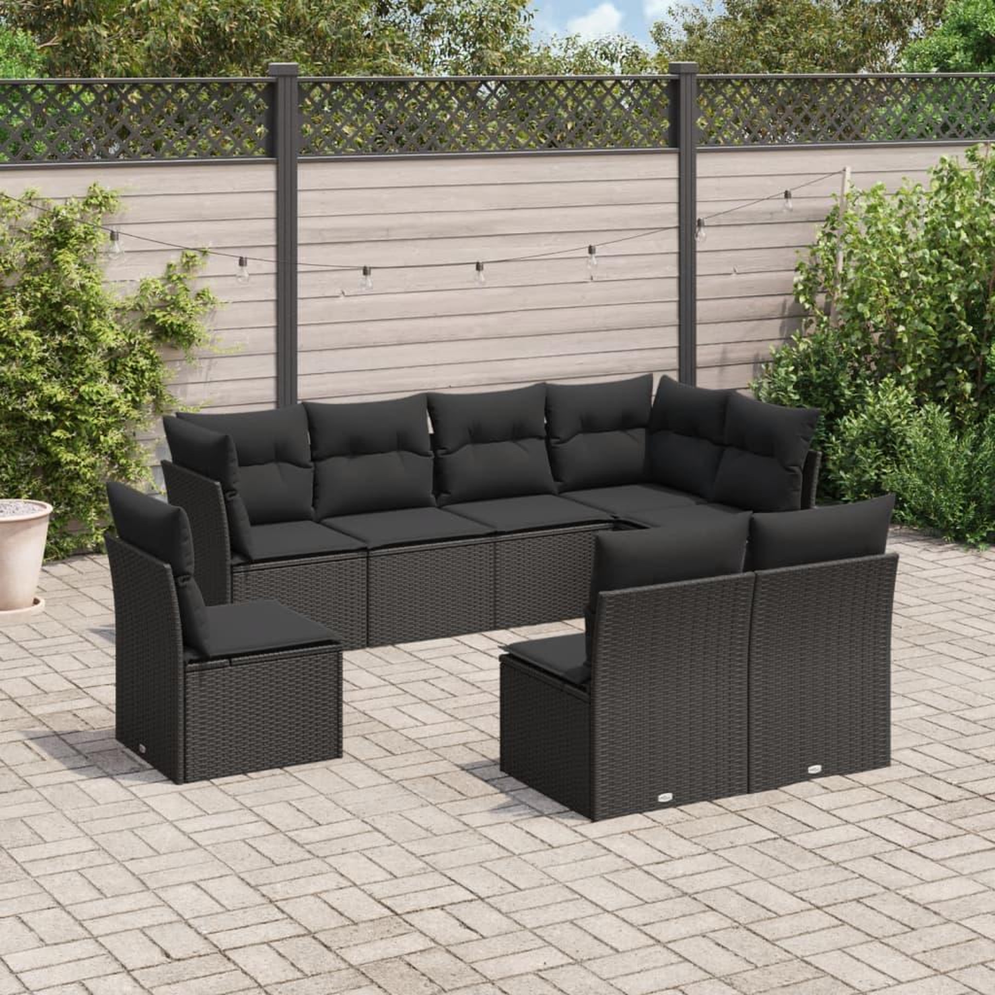 VIDAXL Salon de jardin 8 pcs avec coussins noir resine tressee