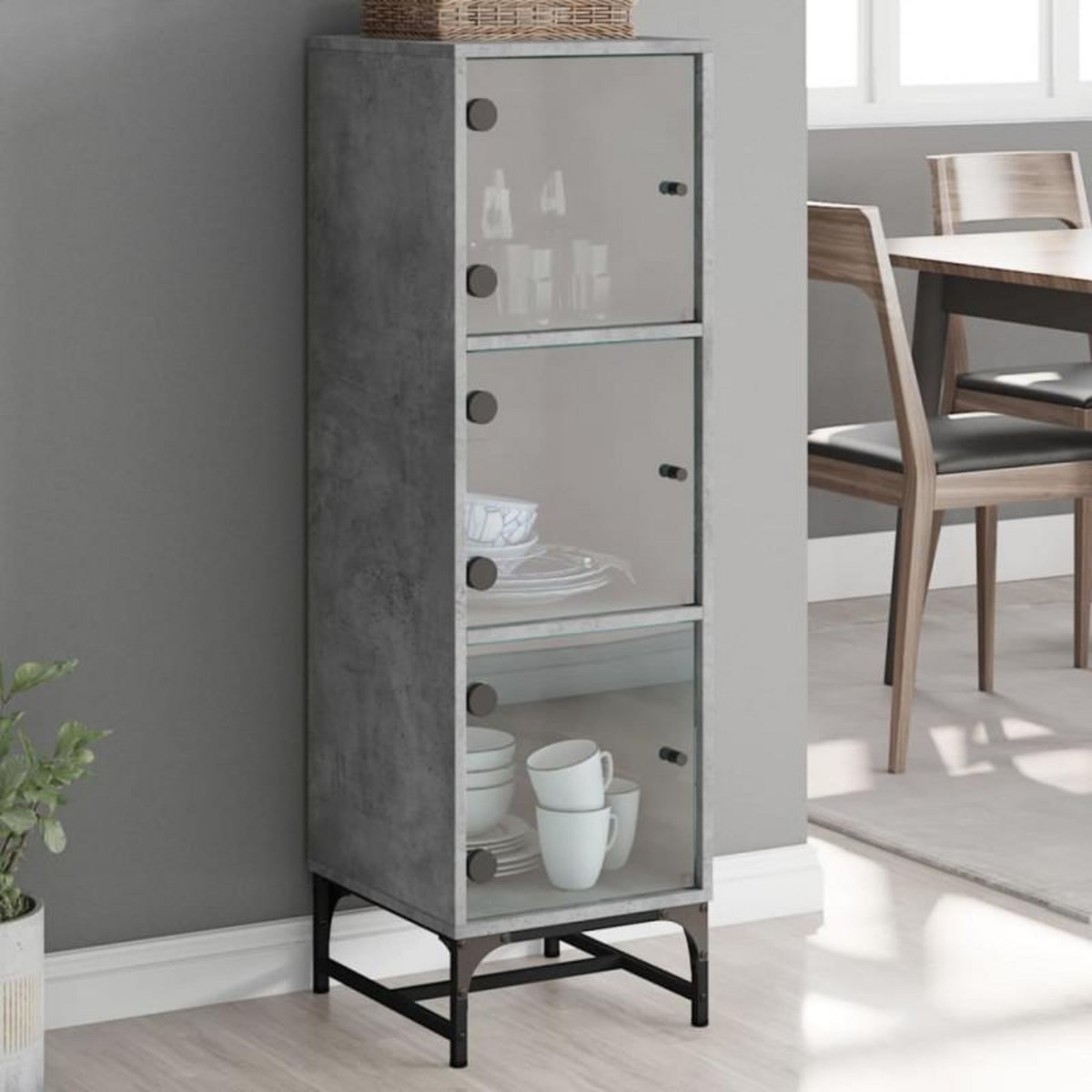 VIDAXL Buffet avec portes en verre gris béton 35x37x120 cm