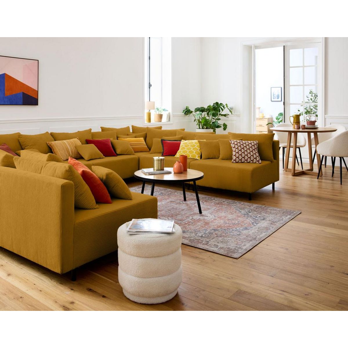 LISA DESIGN Edinburg - canapé modulable panoramique 8 places - en velours côtelé