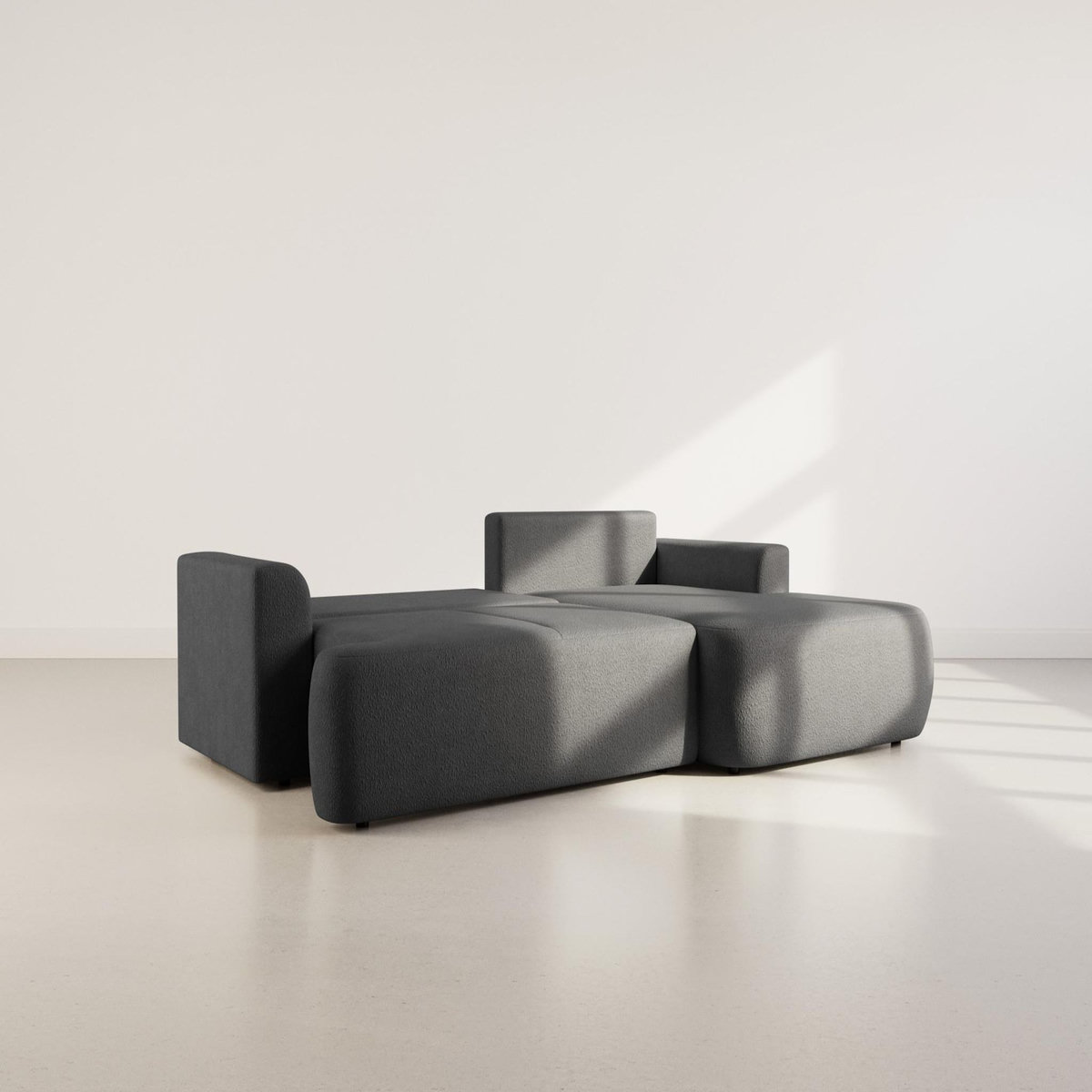 BEST MOBILIER Candela - canapé d'angle droit 4 places - convertible avec coffre - en tissu bouclette