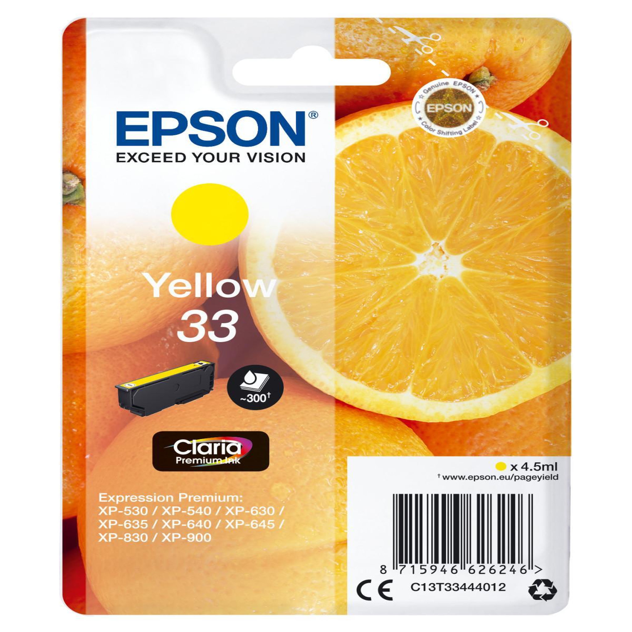 Voir la diapositive 2 : Epson Cartouche d'encre originale t3344 jaune (yellow) série orange - c13t33444010