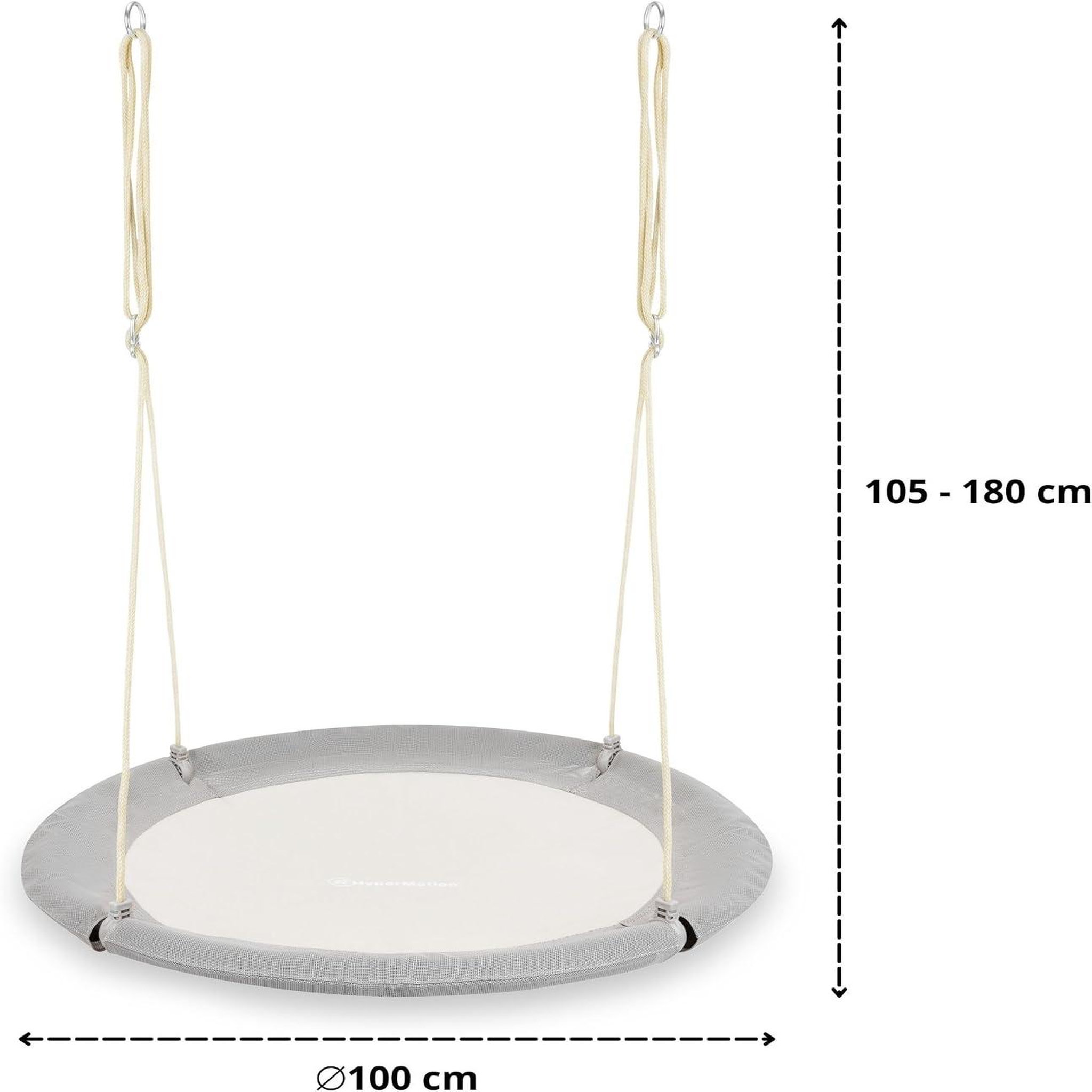 Voir la diapositive 3 : HYPERMOTION Balançoire Nid de Cigogne Ø 100 cm Grise, Cordes Réglables, Charge Max. 150 kgs-