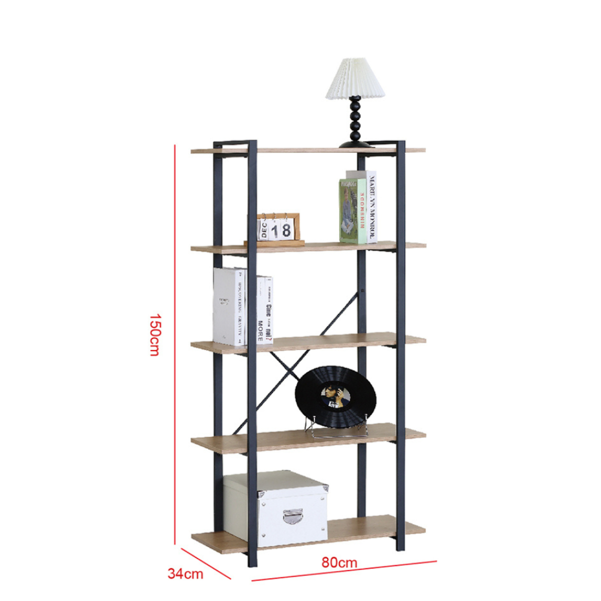 CONCEPT USINE Etagère 5 rangements 150 cm chêne et noir TYDO