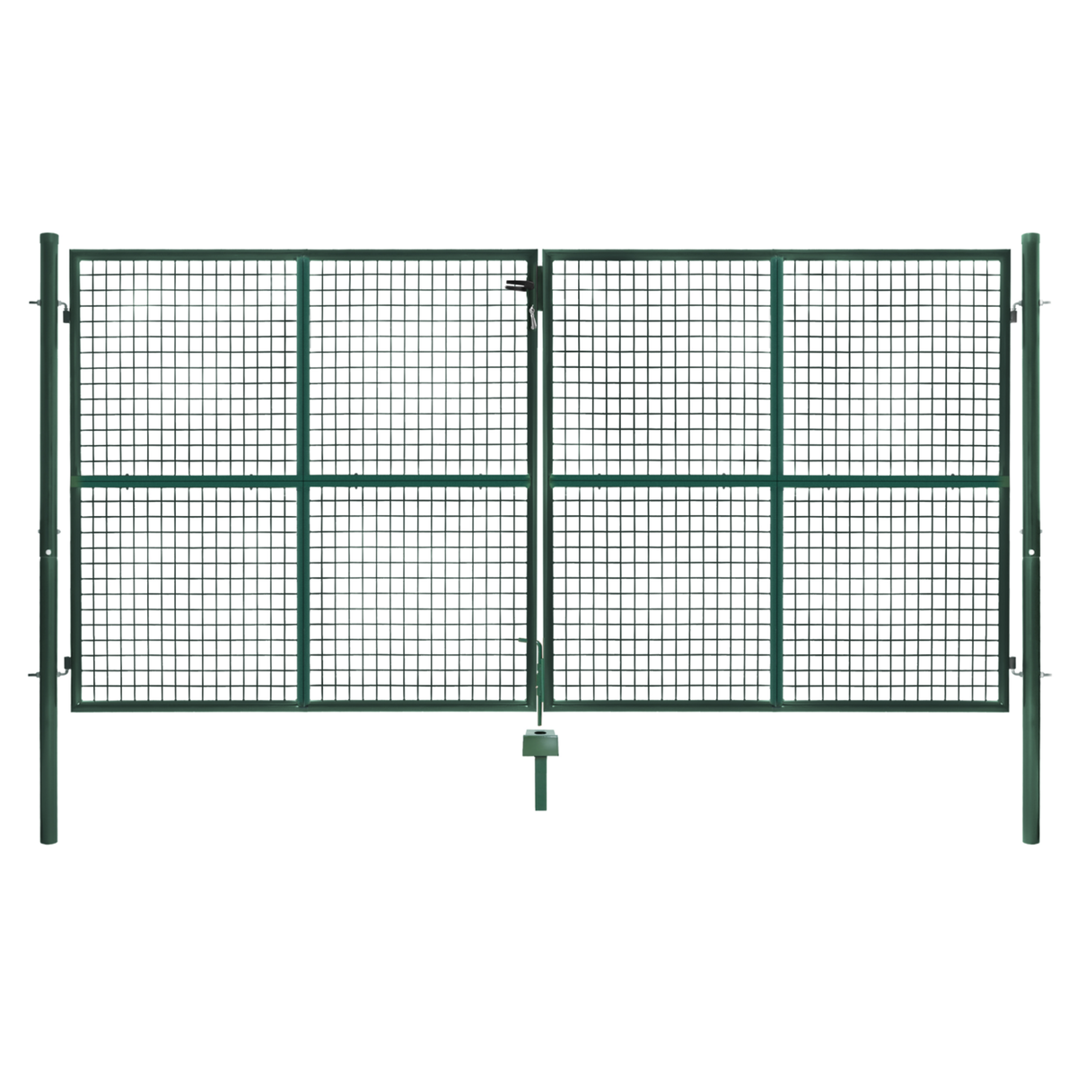 ID MARKET Portillon de jardin double porte 315 x 150 cm en acier vert avec serrure et poignée