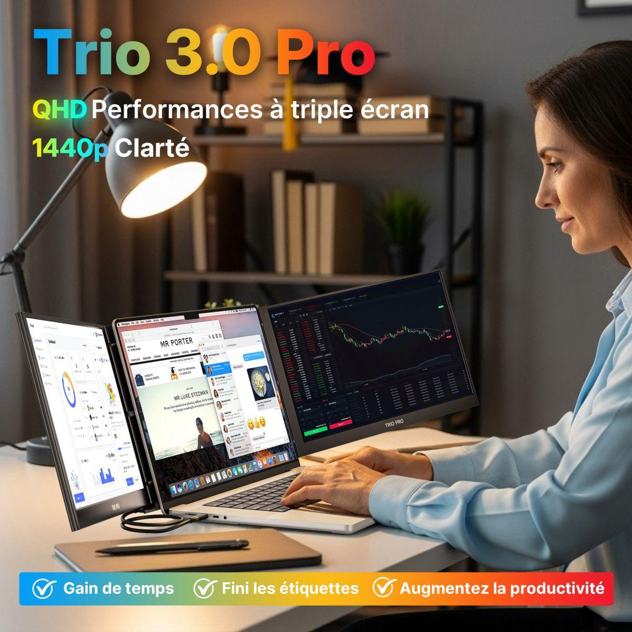 Voir la diapositive 3 : MOBILE PIXELS Ecran pc portable Trio 3 Pro 1400 14  QHD 60Hz IPS