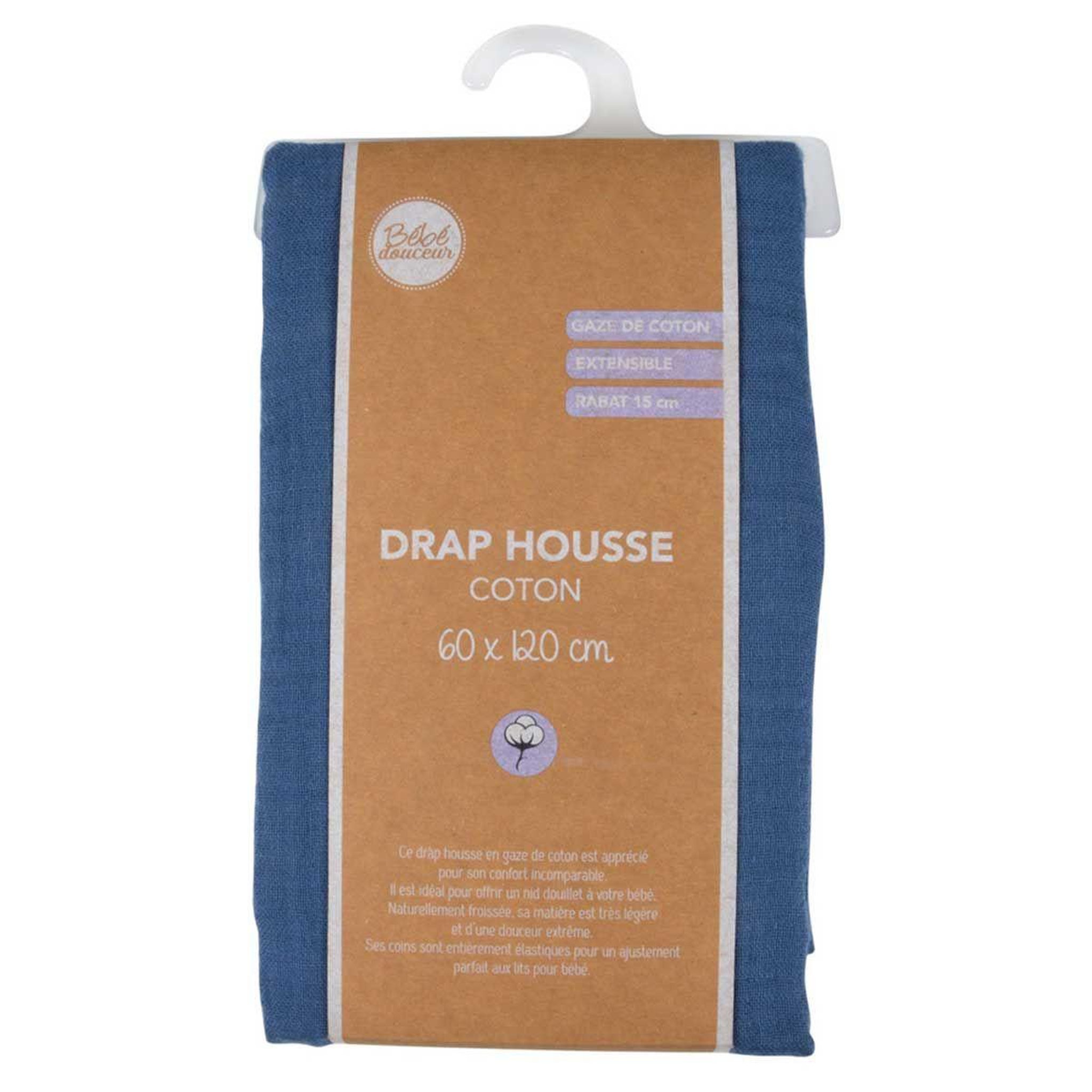 Voir la diapositive 4 : BEBE DOUCEUR Drap housse bébé  extensible  60x120cm bleu foncé