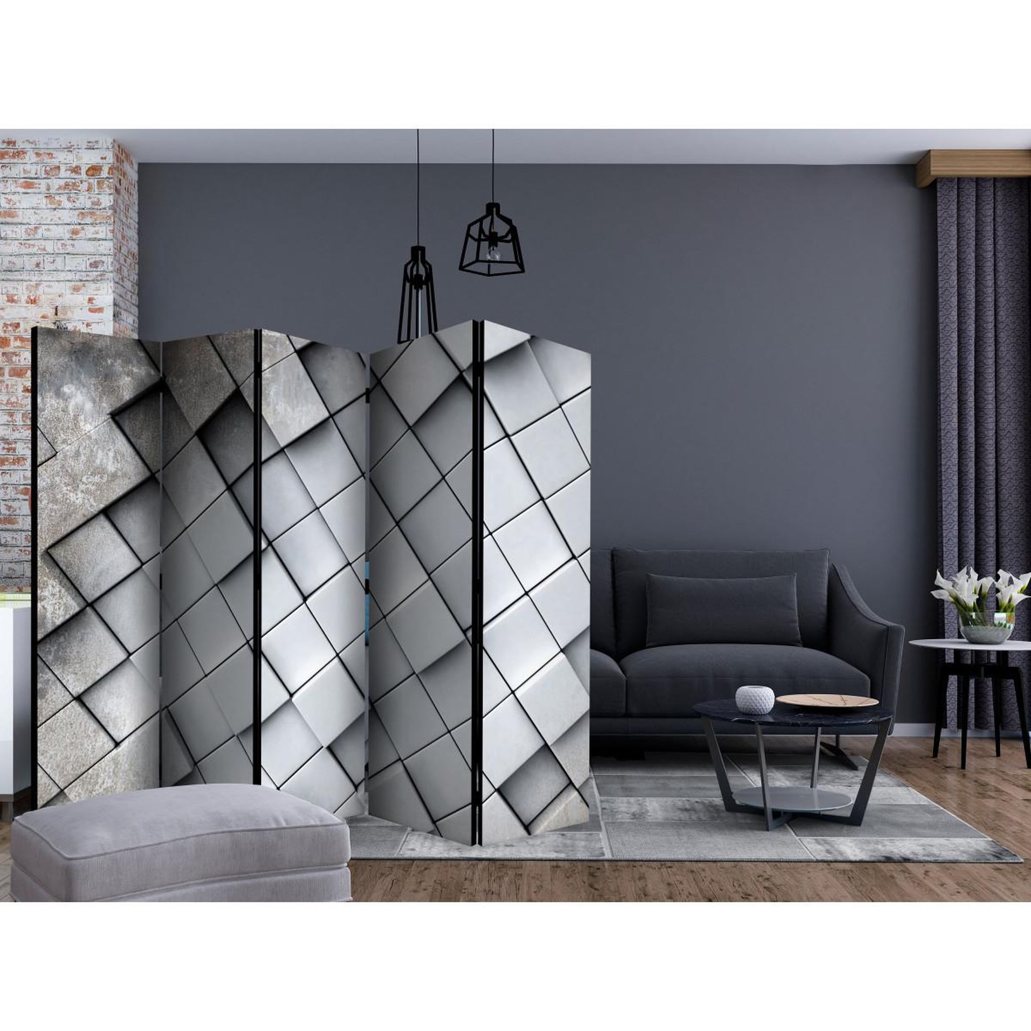 Voir la diapositive 2 : Paris Prix Paravent 5 volets  gray background 3d  172x225cm