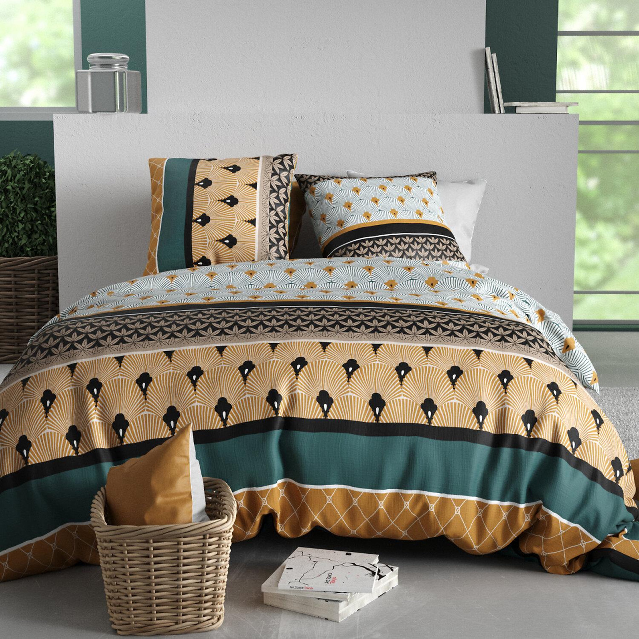Voir la diapositive 1 : ATELIER DU COTON Parure housse de couette imprimée 100% coton 57fils palum