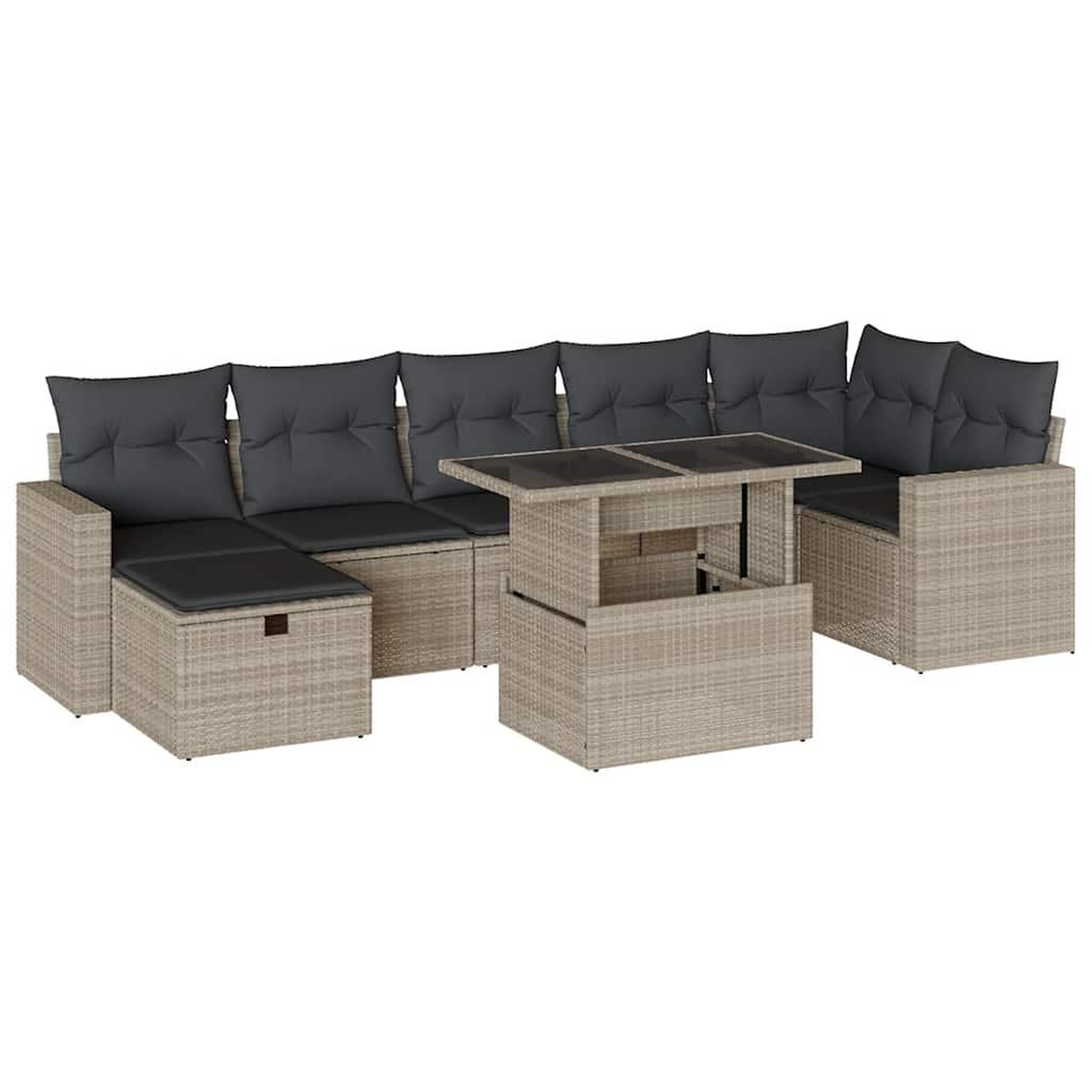 Voir la diapositive 2 : VIDAXL Salon de jardin 8 pcs avec coussins gris clair resine tressee