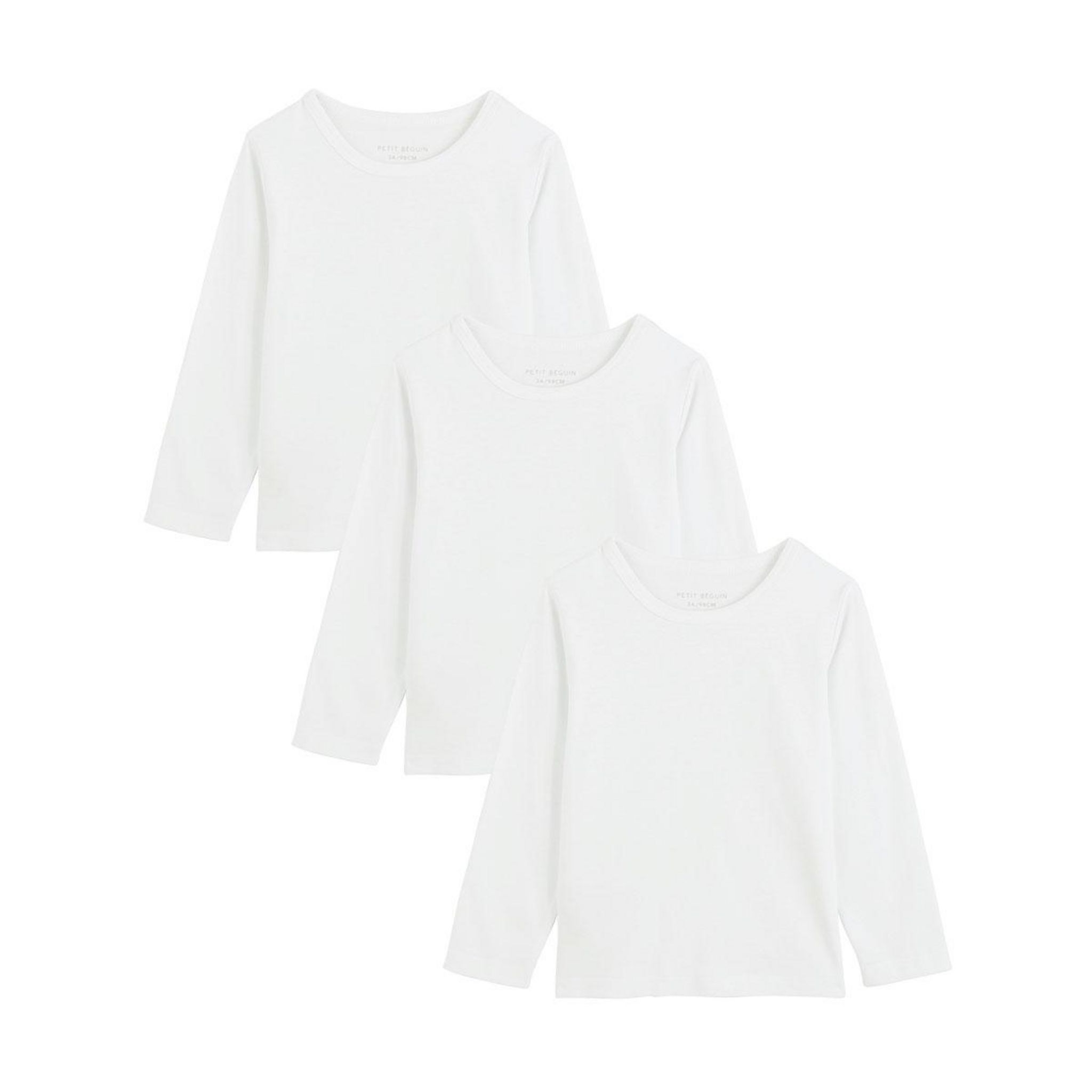 Petit Béguin Lot de 3 t-shirts bébé manches longues. Coloris disponibles : Blanc
