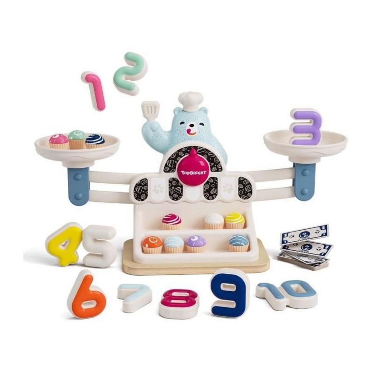 GENERIQUE Ours Yummy Balance - TOP BRIGHT - Cupcakes - Plateaux de Balance - Équilibre - Chiffres - Comptage